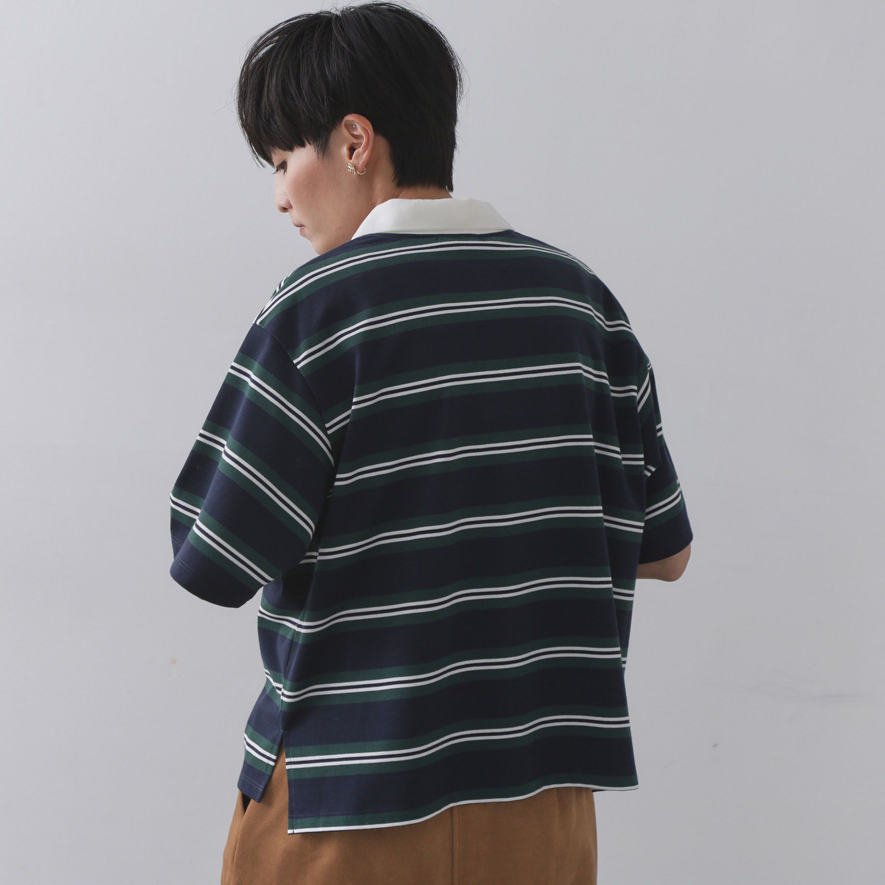 OPAQUE.CLIP「カラーボーダーポロカットソー【洗濯機洗い可】」|ポロシャツ|
