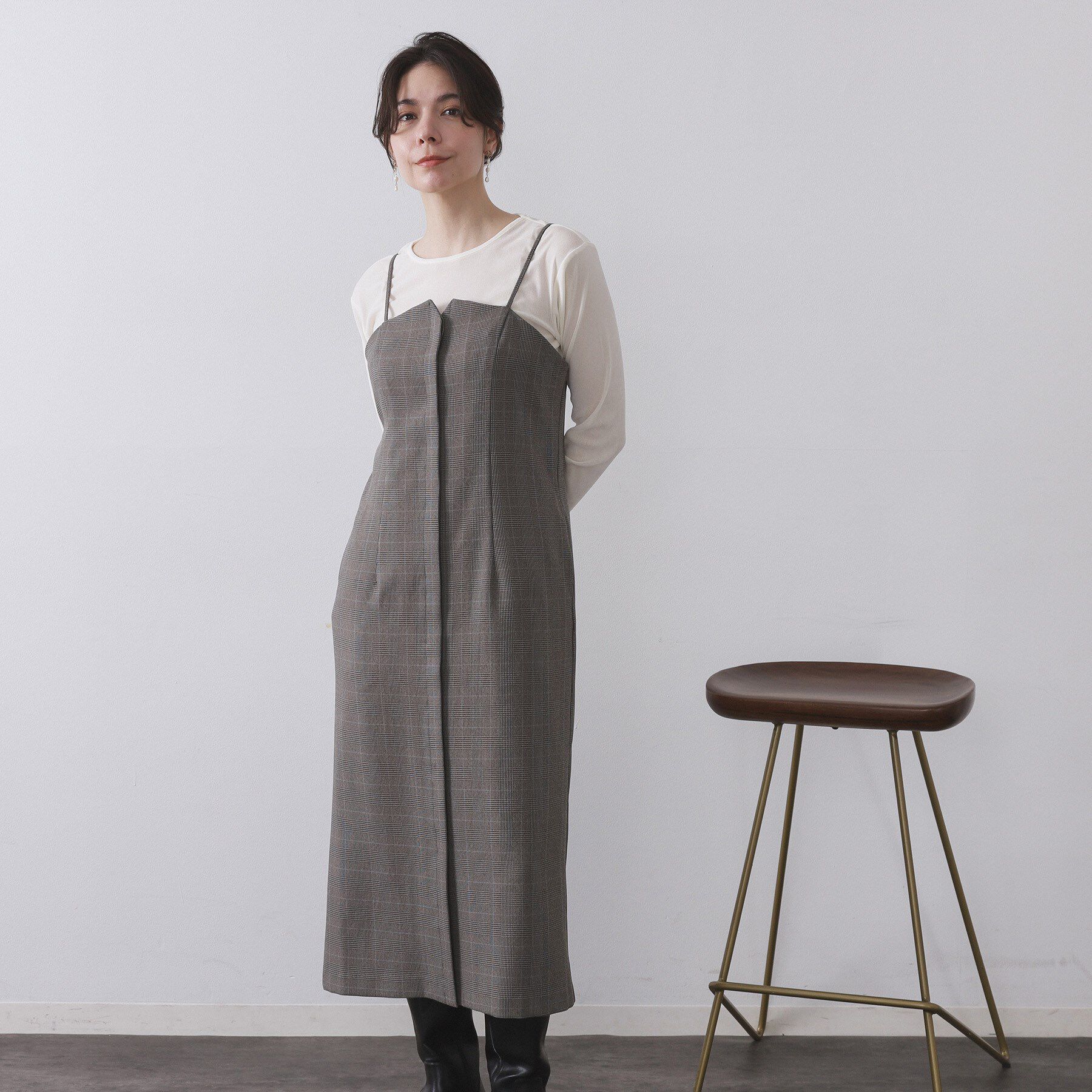 OPAQUE.CLIP「グレンチェックキャミワンピース/セットアップ対応可【洗濯機OK】」|ワンピース|グレー(212)