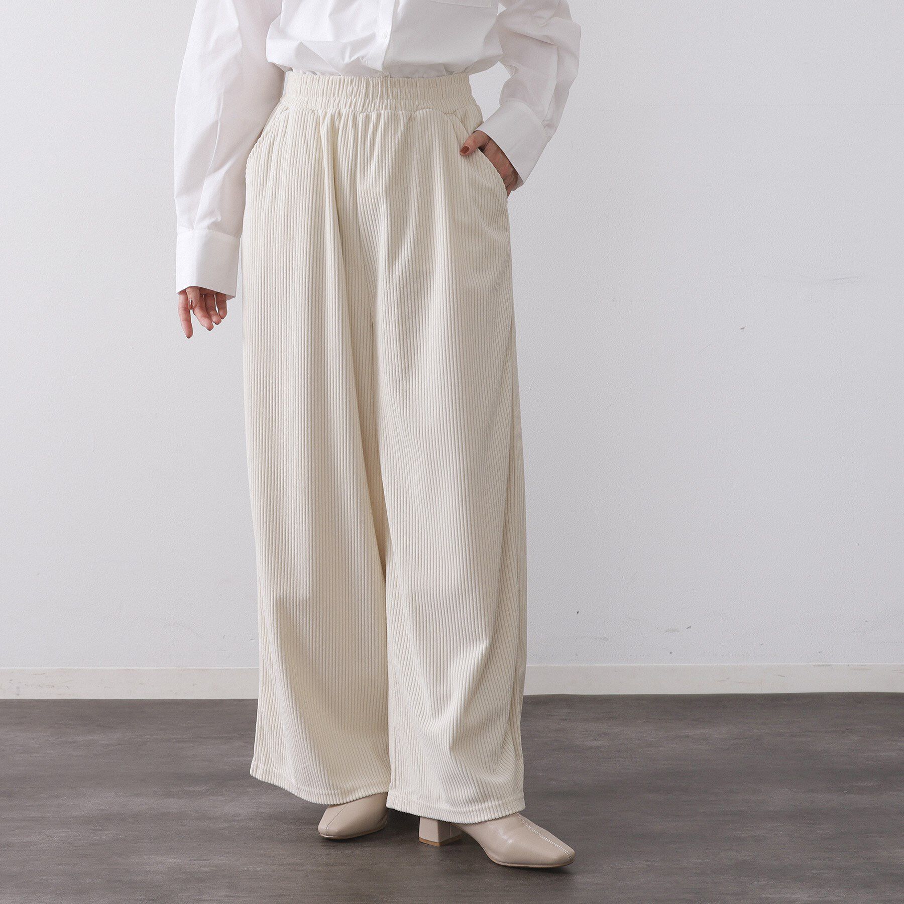 OPAQUE.CLIP「ゴーデュロイジャージイージーワイドパンツ【洗濯機OK】」|その他|アイボリー(004)