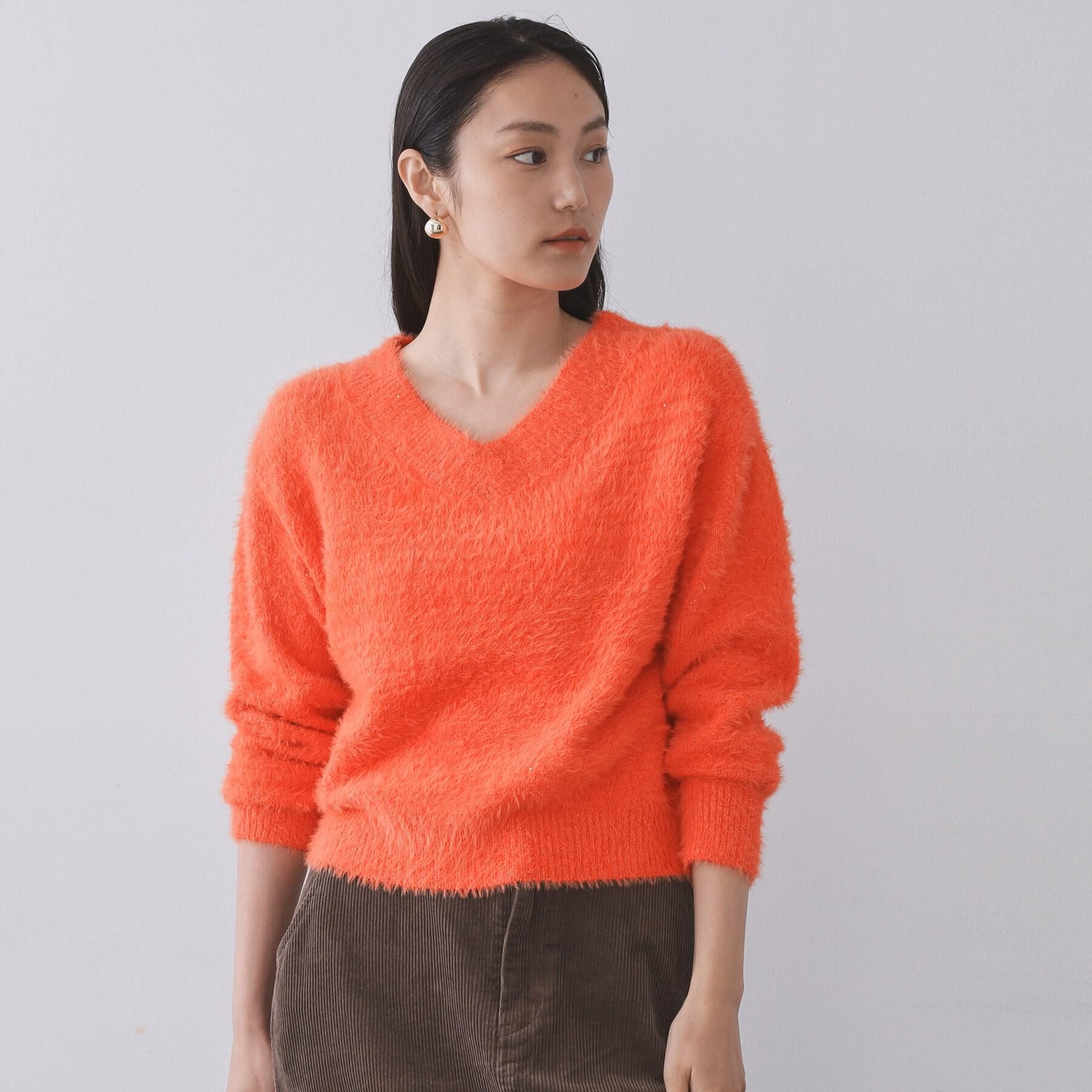 OPAQUE.CLIP「スパンコールフェザーVネックニット【洗濯機OK】」|ニット・セーター|