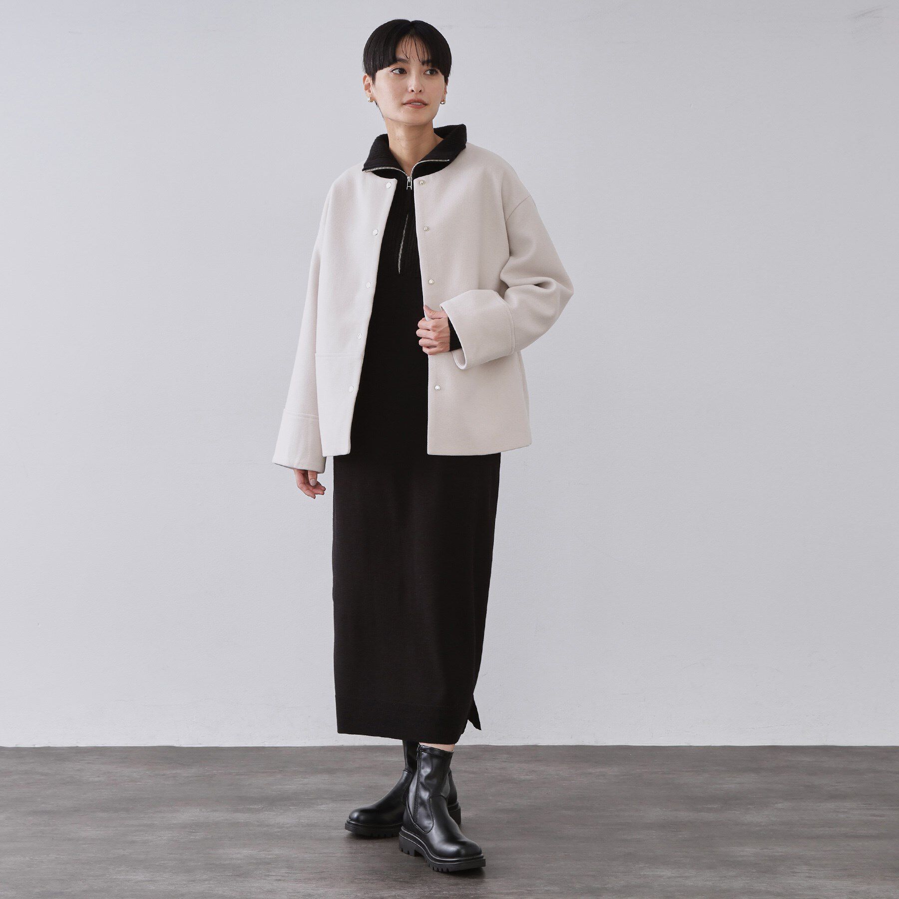 OPAQUE.CLIP「ウールライクメルトン ノーカラーコート【洗濯機OK】」|ノーカラーコート|