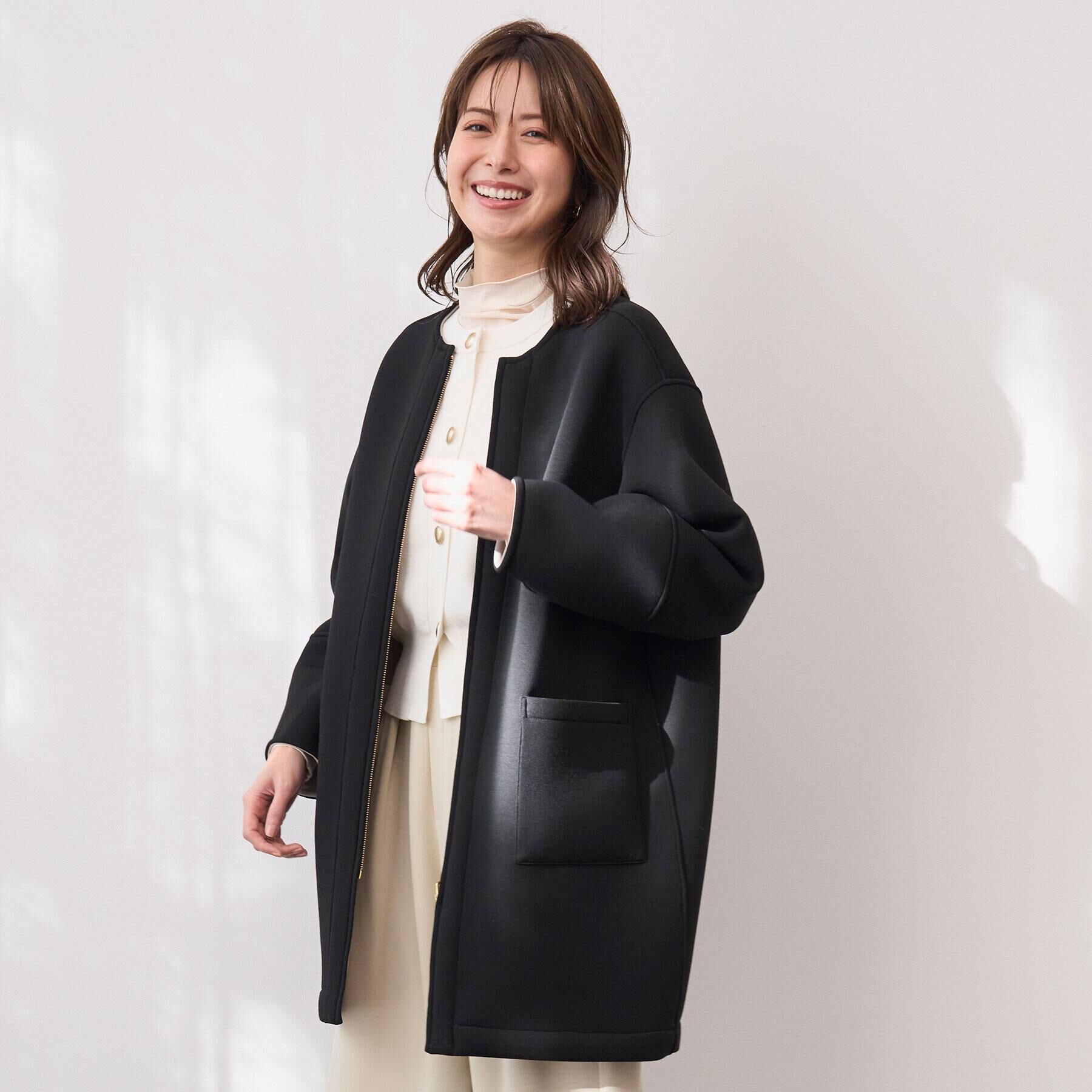 OPAQUE.CLIP「リバーシブル配色ノーカラーコート【洗濯機OK】」|ノーカラーコート|