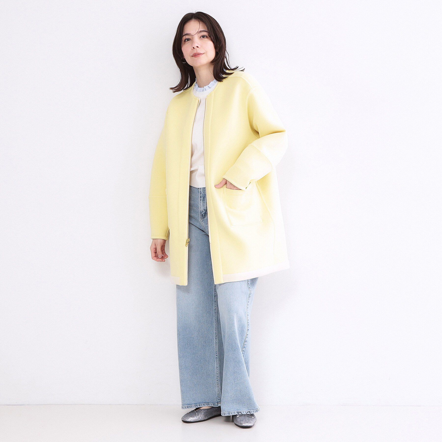 OPAQUE.CLIP「リバーシブル配色ノーカラーコート【洗濯機OK】」|ノーカラーコート|