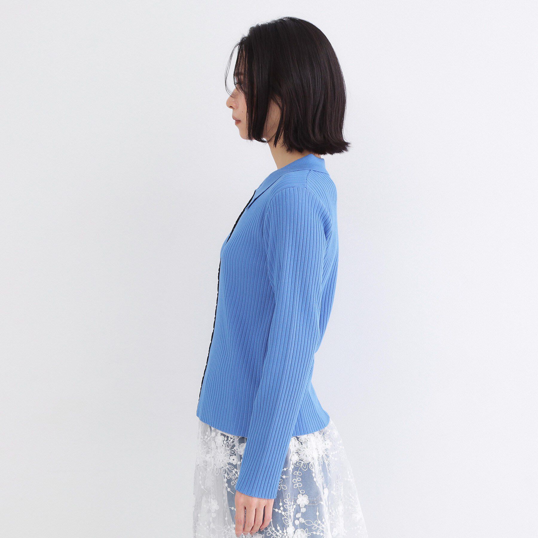 OPAQUE.CLIP「ポロ衿ホック使いリブニットカーディガン【洗濯機OK】」|カーディガン|