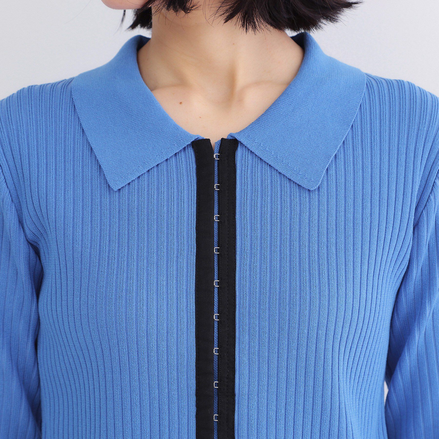 OPAQUE.CLIP「ポロ衿ホック使いリブニットカーディガン【洗濯機OK】」|カーディガン|