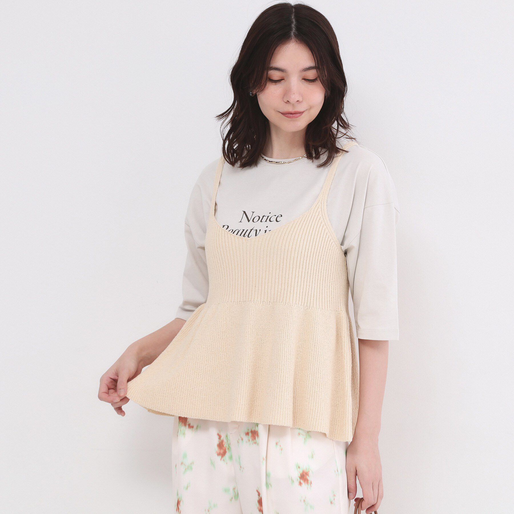 OPAQUE.CLIP「ニットペプラムキャミソール【洗濯機OK】」|キャミソール|オフホワイト(003