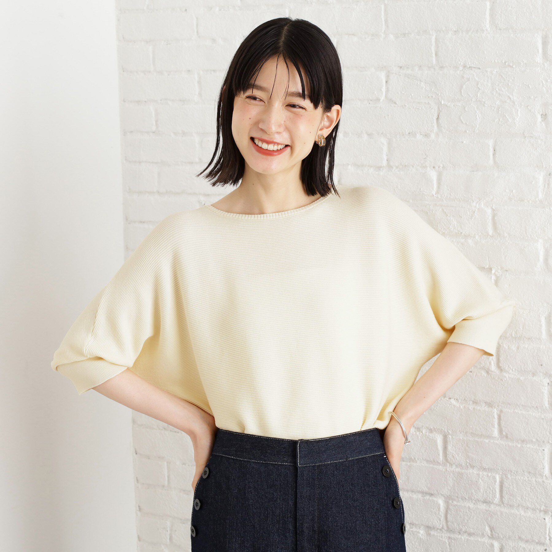 THE SHOP TK「6分袖ガータードルマンニット【エコベロ/洗濯機OK】」|ニット・セーター|