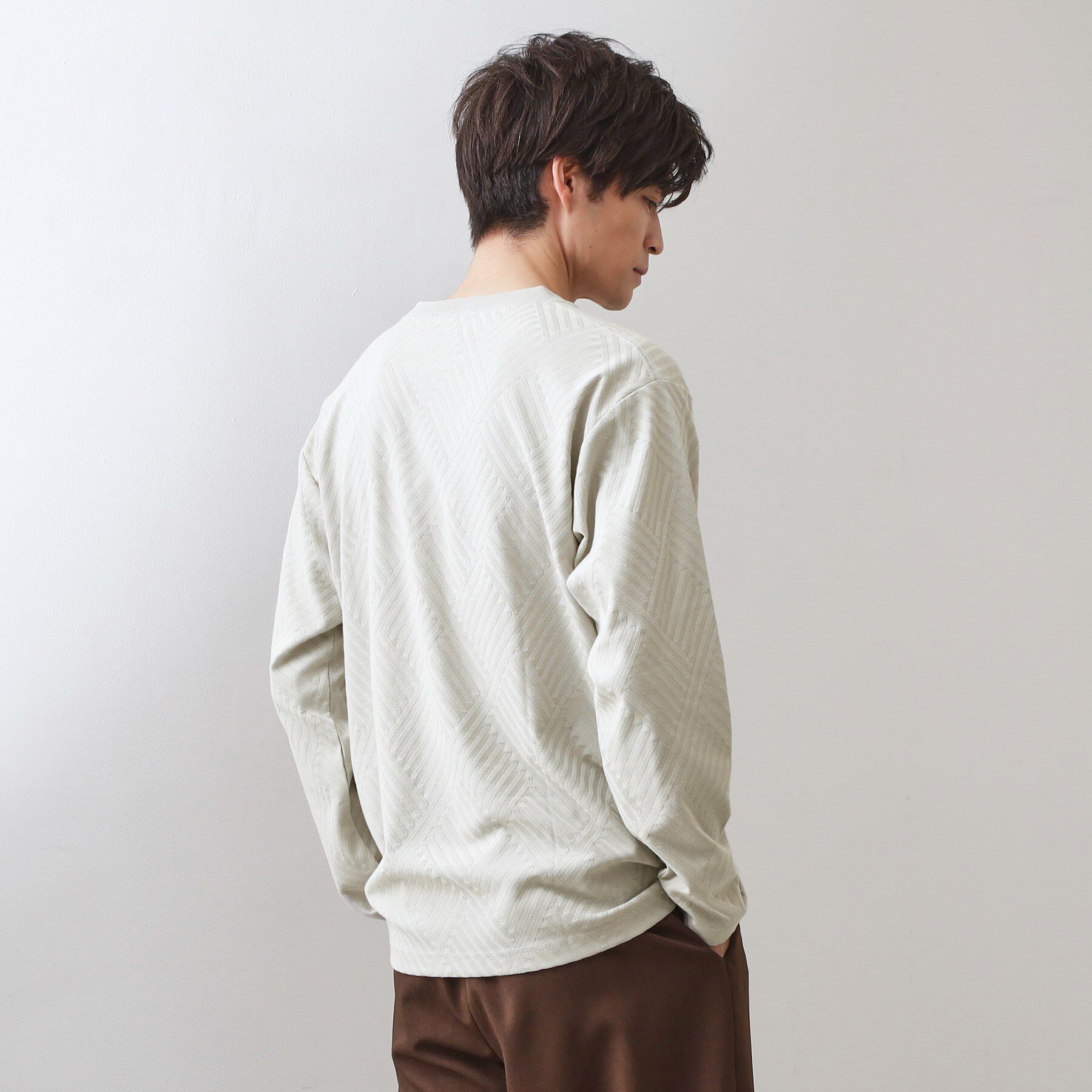 THE SHOP TK「リンクスジャカード長袖Tシャツ【サスティナブル素材使用/洗濯機OK】」|Tシャツ・カットソー|