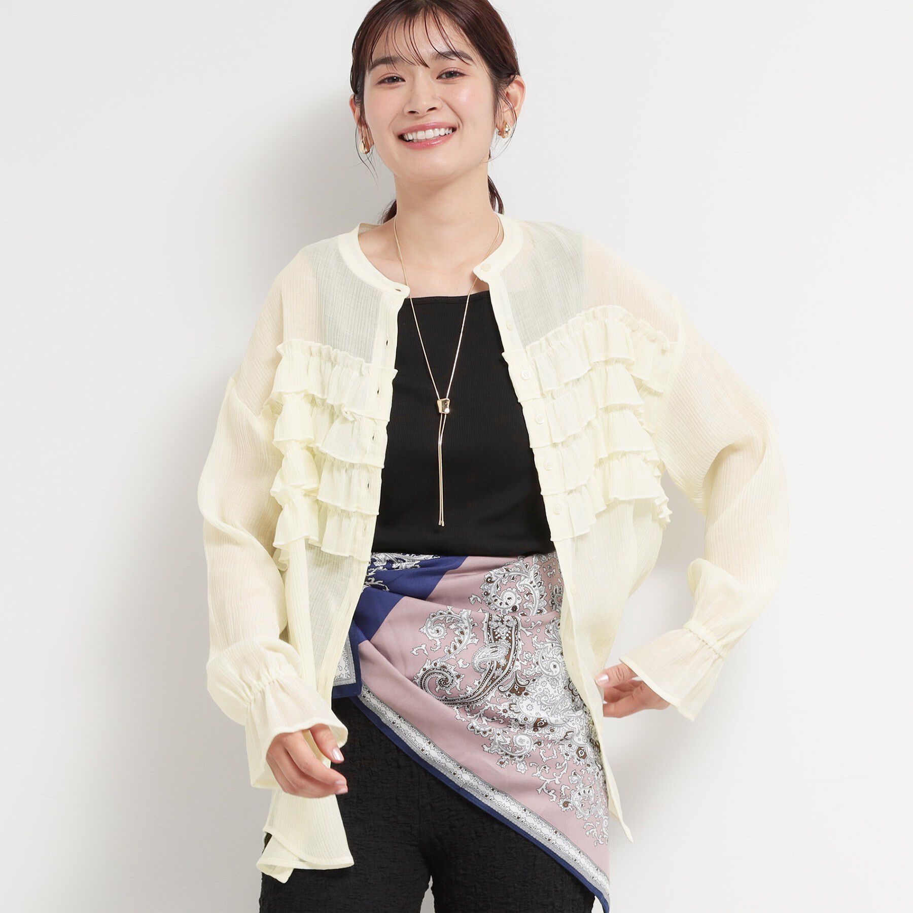 THE SHOP TK「ティアードフリル楊柳シャツ」|シャツ・ブラウス|アイボリー(004)