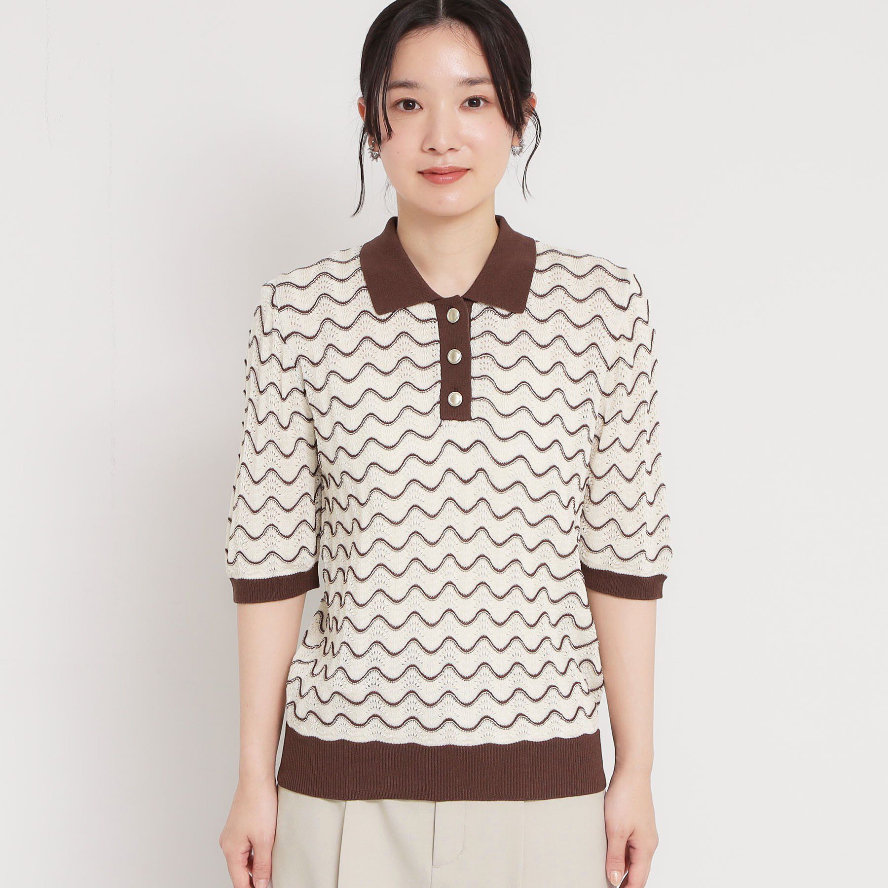 THE SHOP TK「衿付きジャカードポロニット」|ニット・セーター|