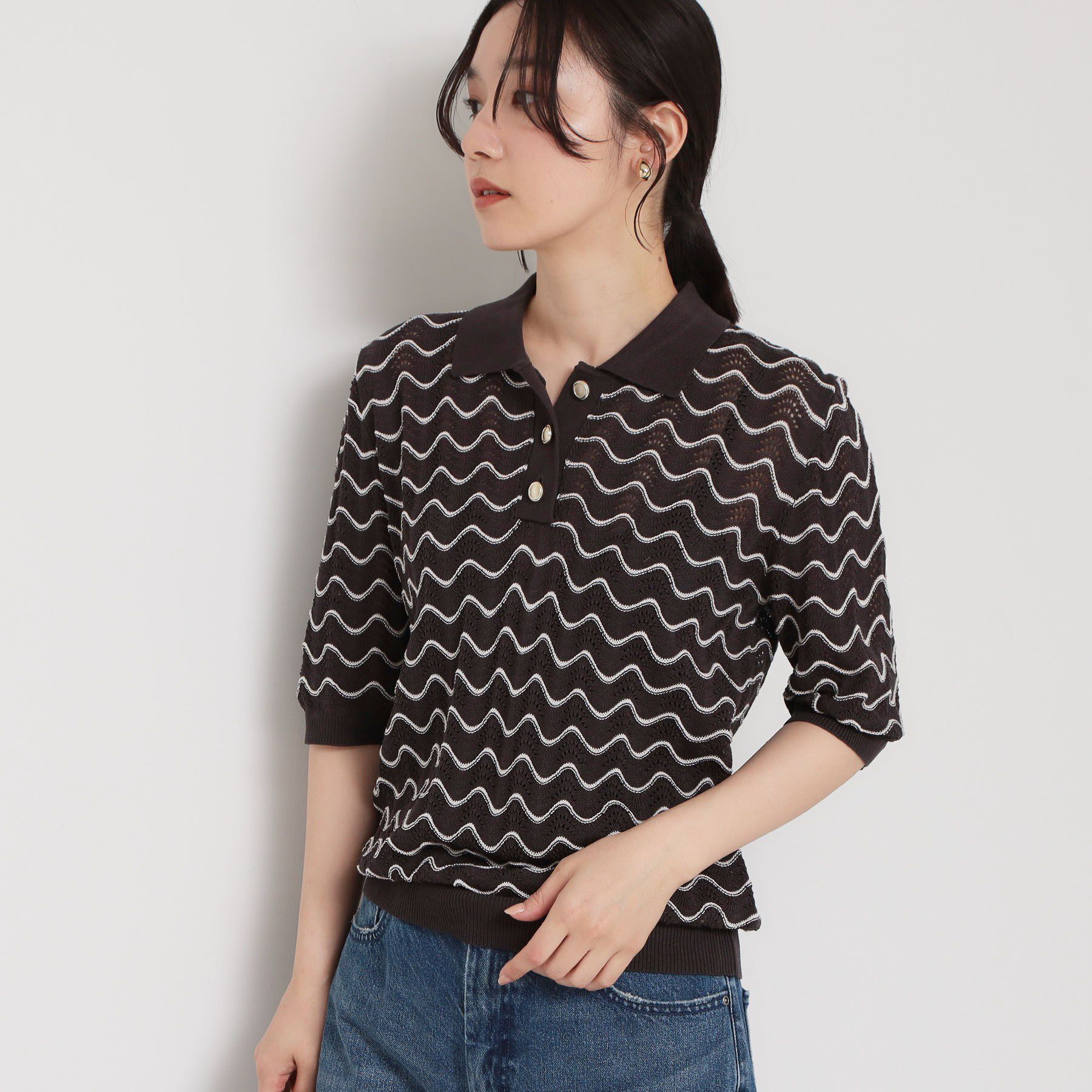 THE SHOP TK「衿付きジャカードポロニット」|ニット・セーター|