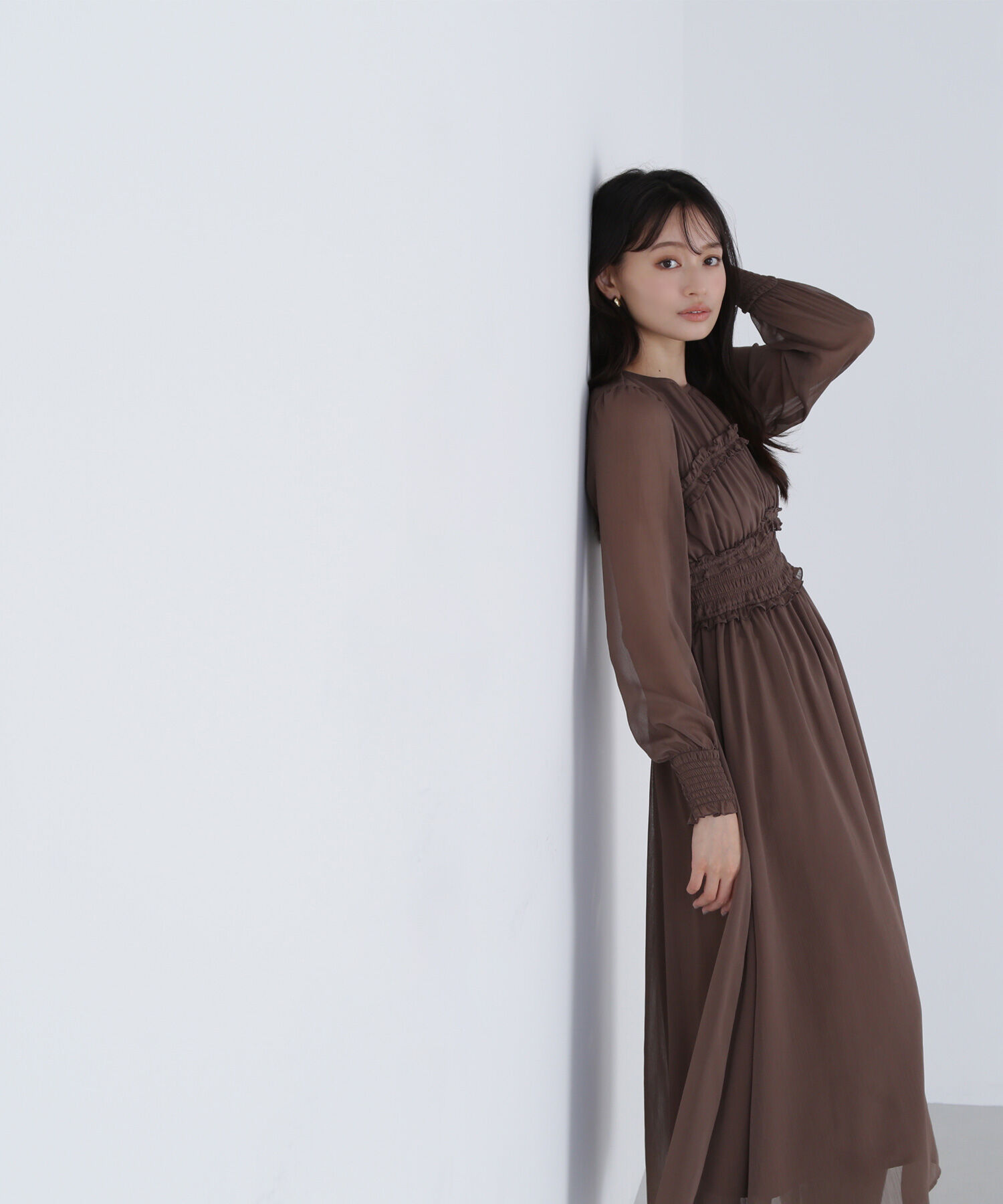  「フリルシャーリング楊柳ワンピース」|ワンピース|
