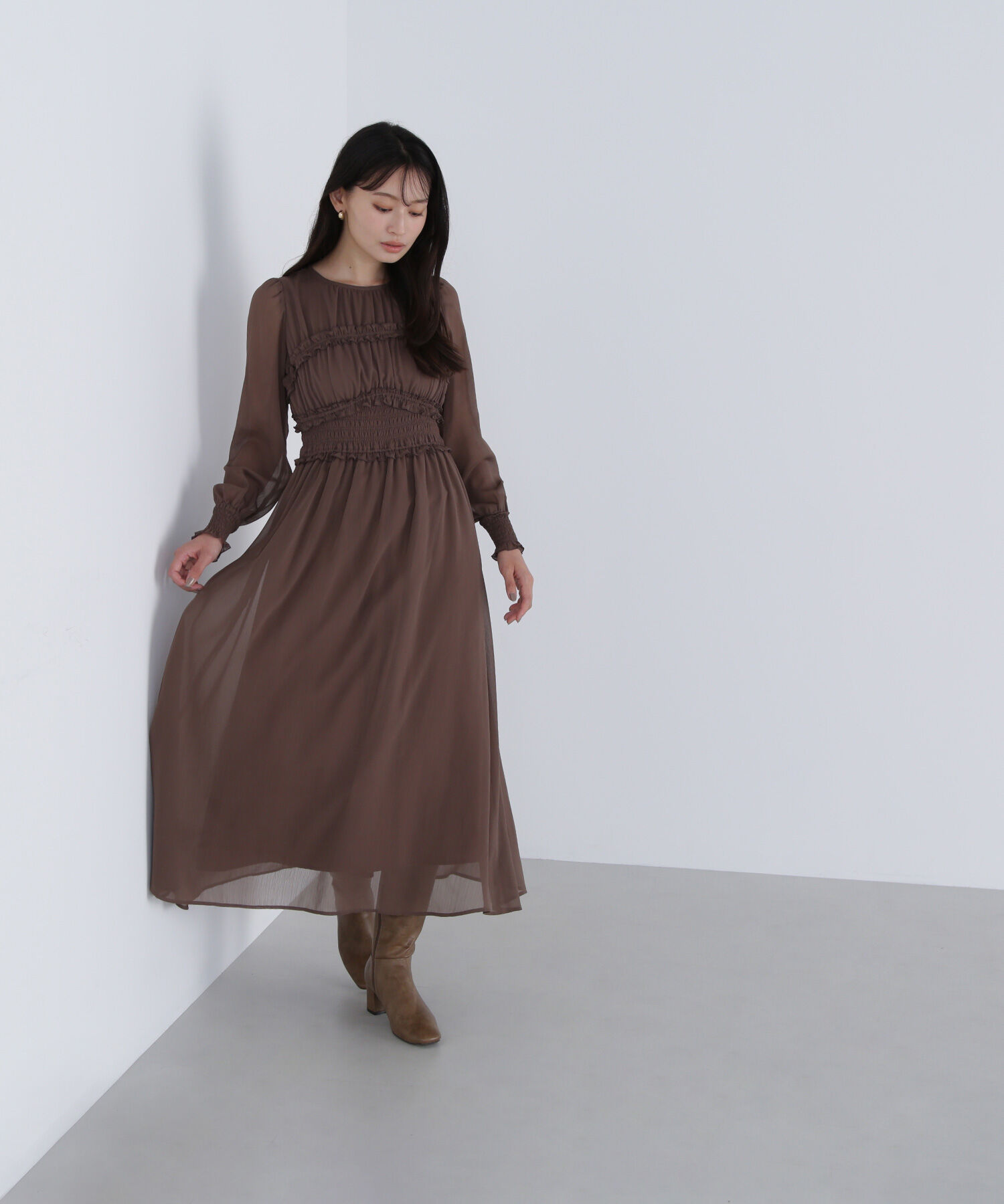  「フリルシャーリング楊柳ワンピース」|ワンピース|