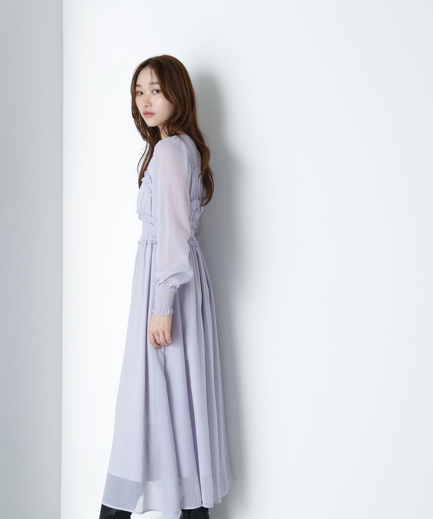  「フリルシャーリング楊柳ワンピース」|ワンピース|
