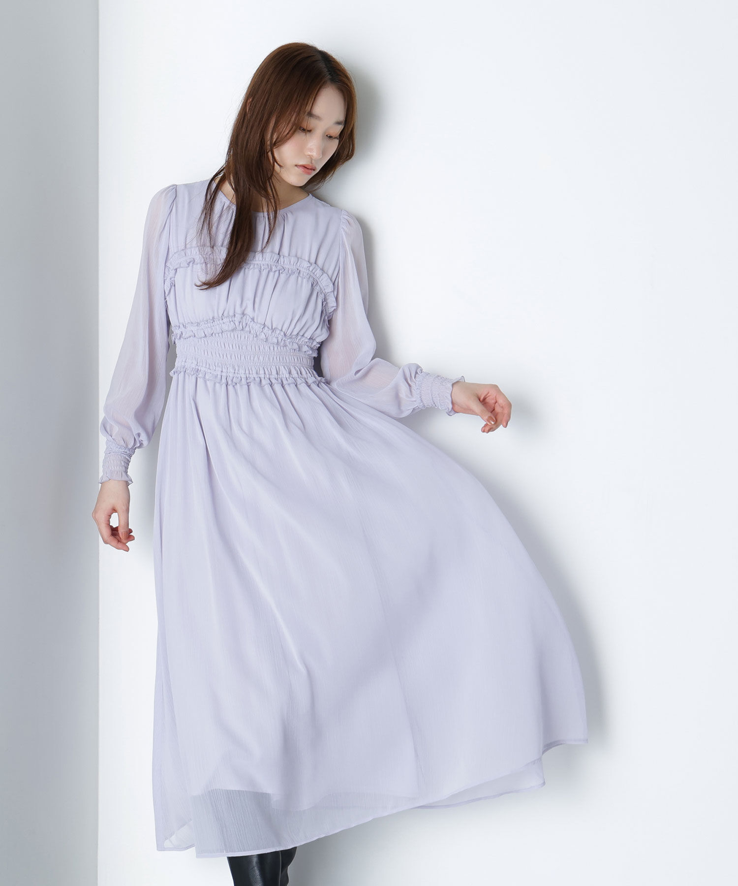  「フリルシャーリング楊柳ワンピース」|ワンピース|