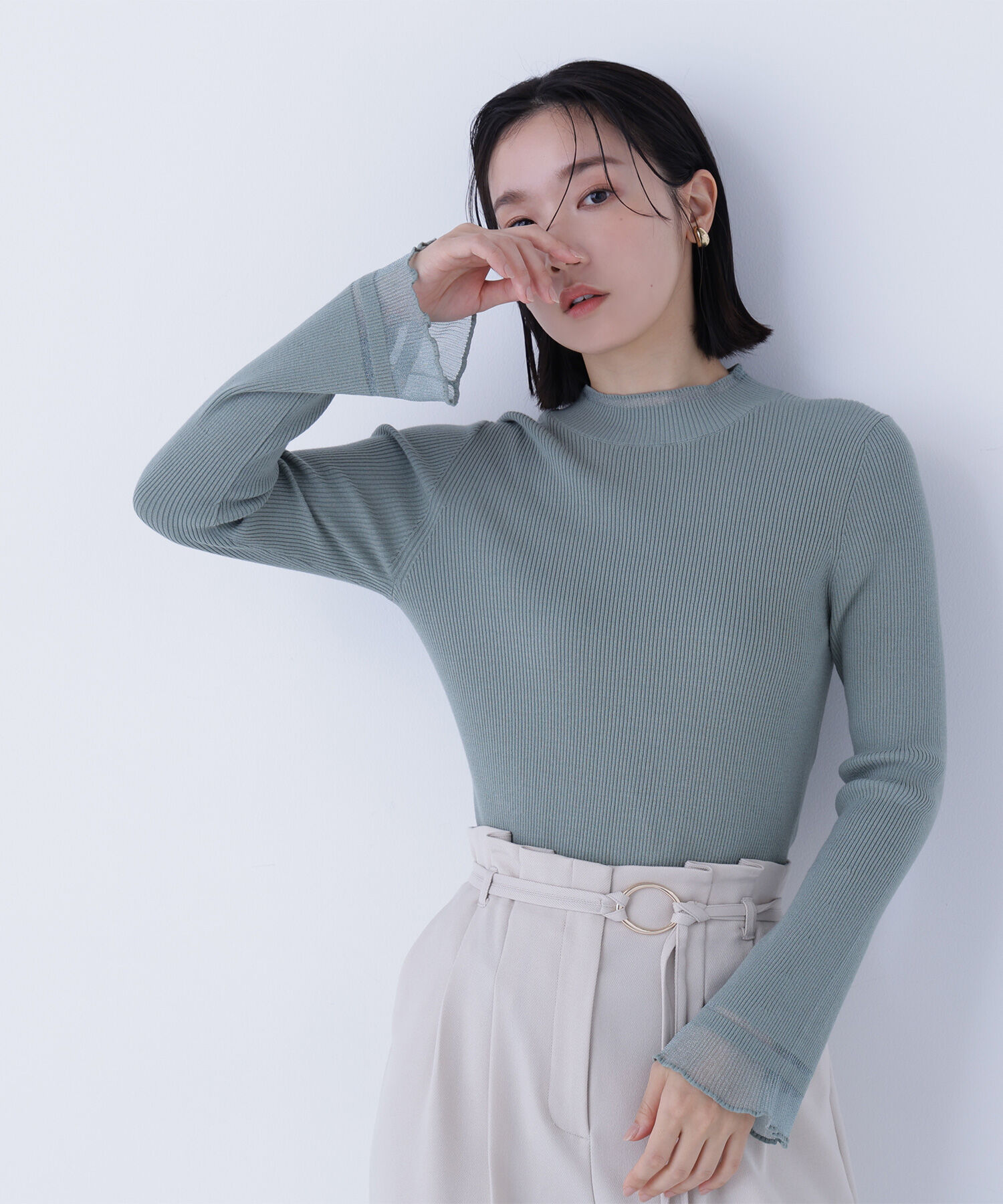  「&ldquo;さりげな&rdquo;シアースリーブニット」|ニット・セーター|ライトグリー