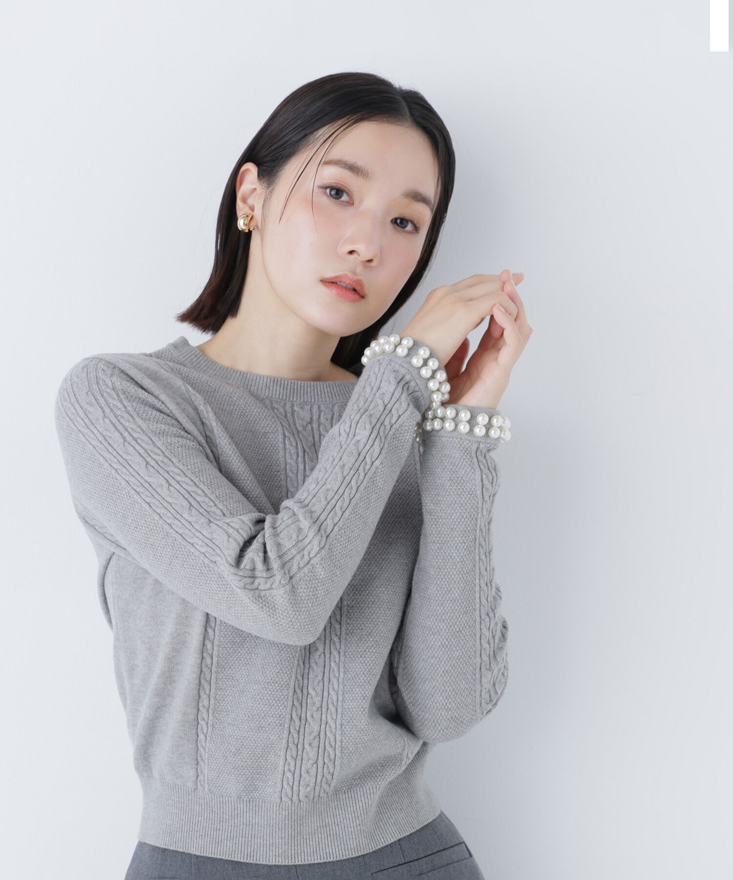  「パールブレスレットニット」|ニット・セーター|グレー