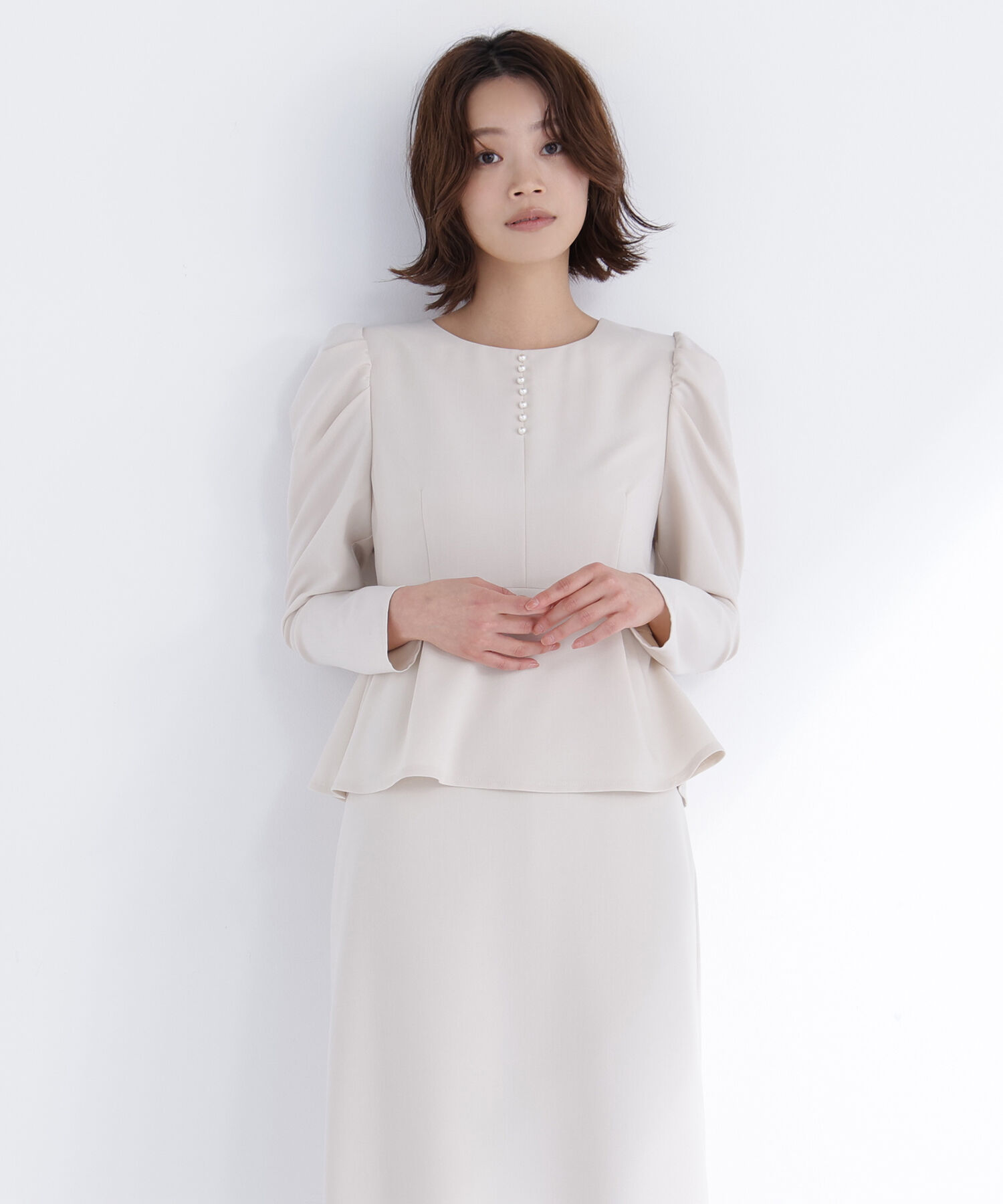  「ラインパールペプラムワンピース」|ワンピース|