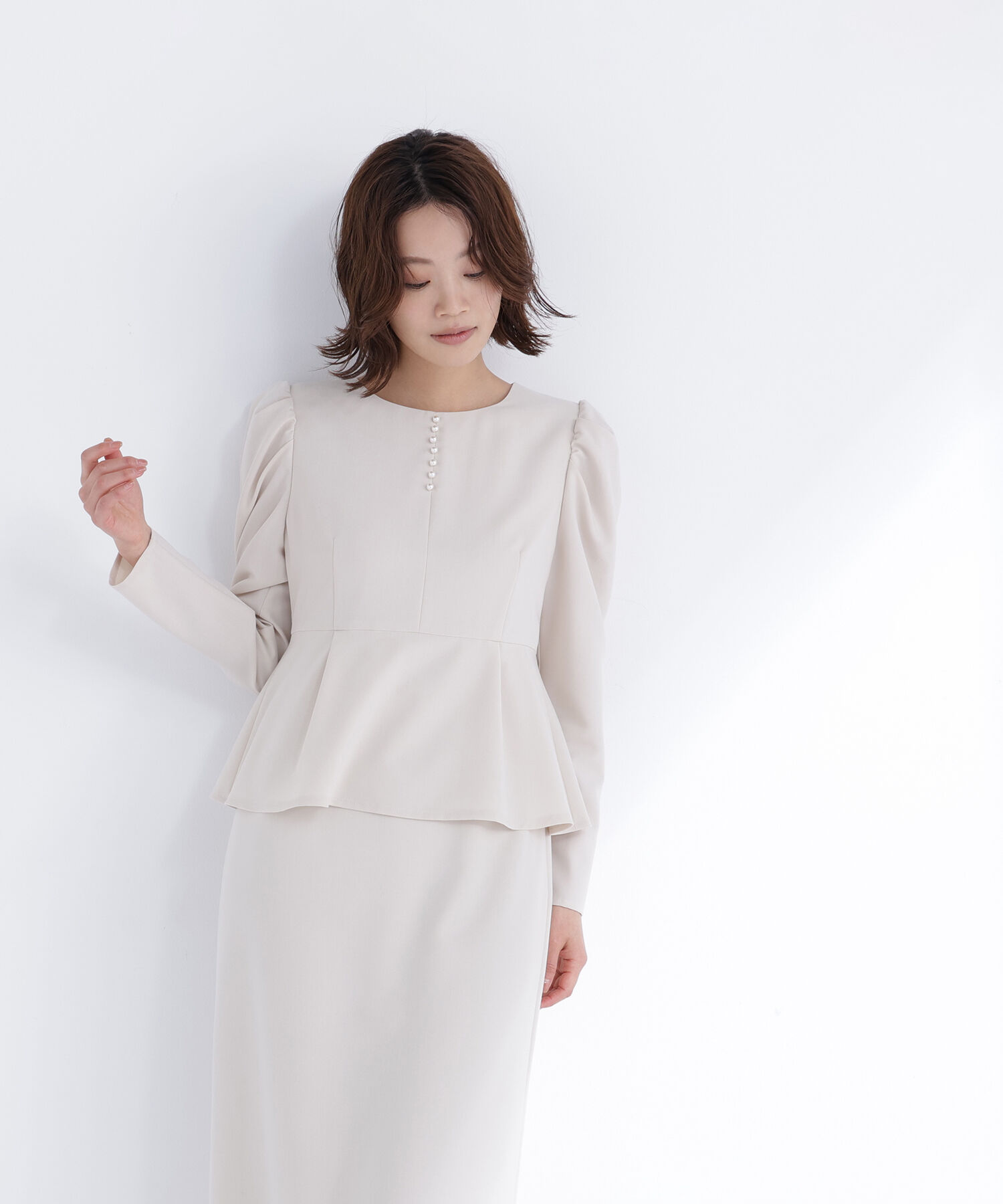  「ラインパールペプラムワンピース」|ワンピース|