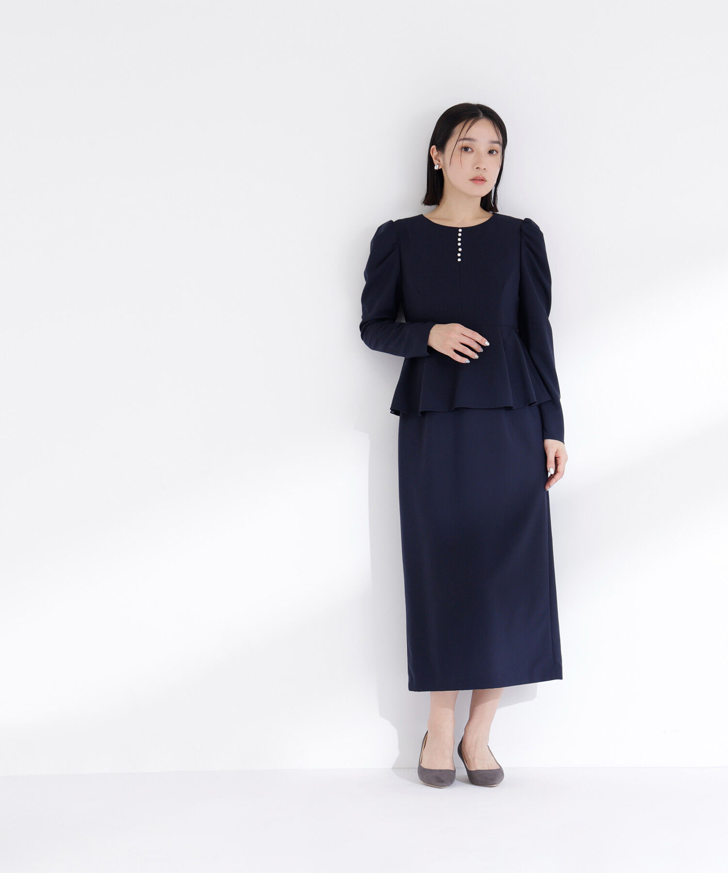  「ラインパールペプラムワンピース」|ワンピース|