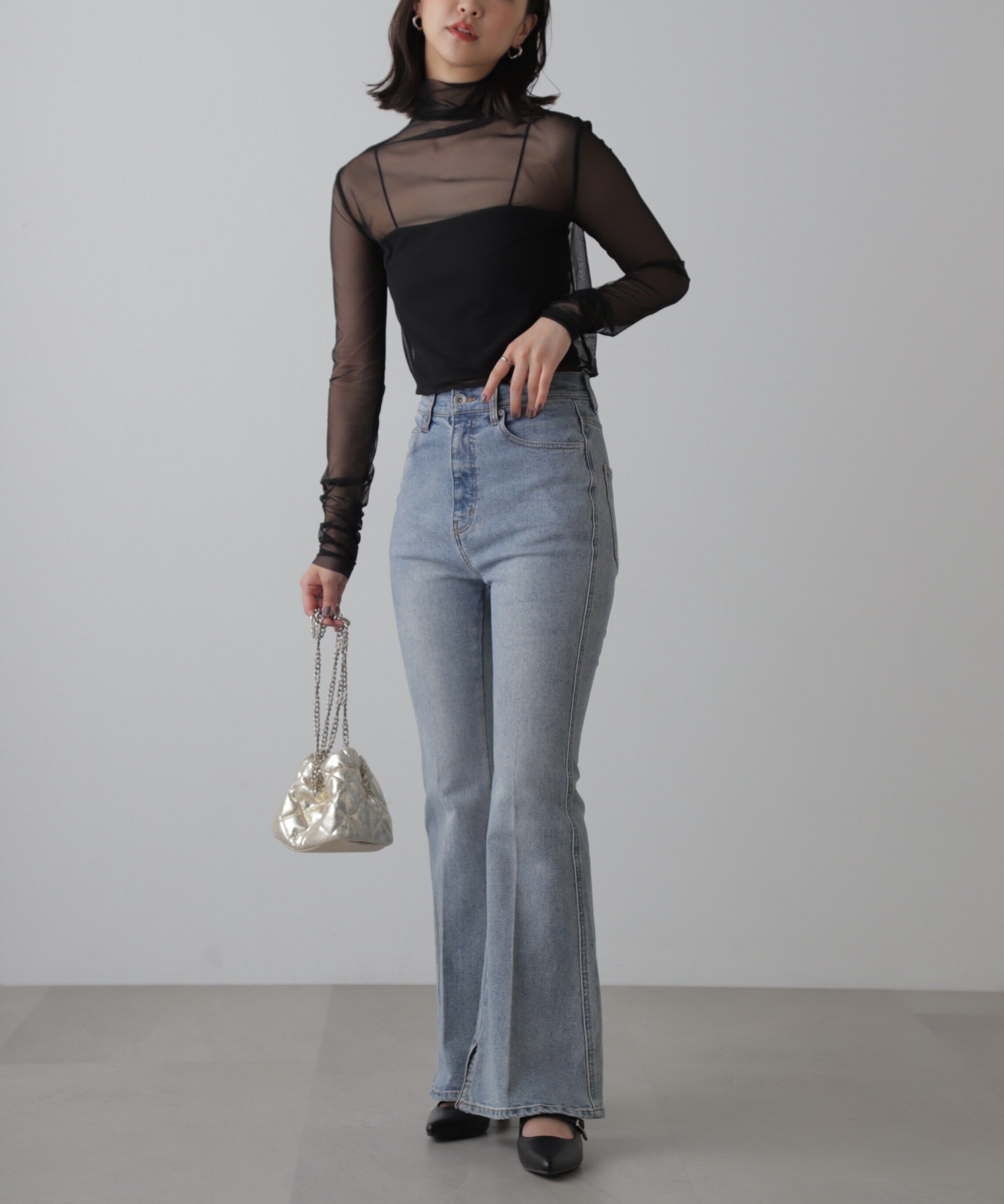  「[低身長サイズ/Sシリーズ]内スリットベルボトムデニムパンツ」|その他|