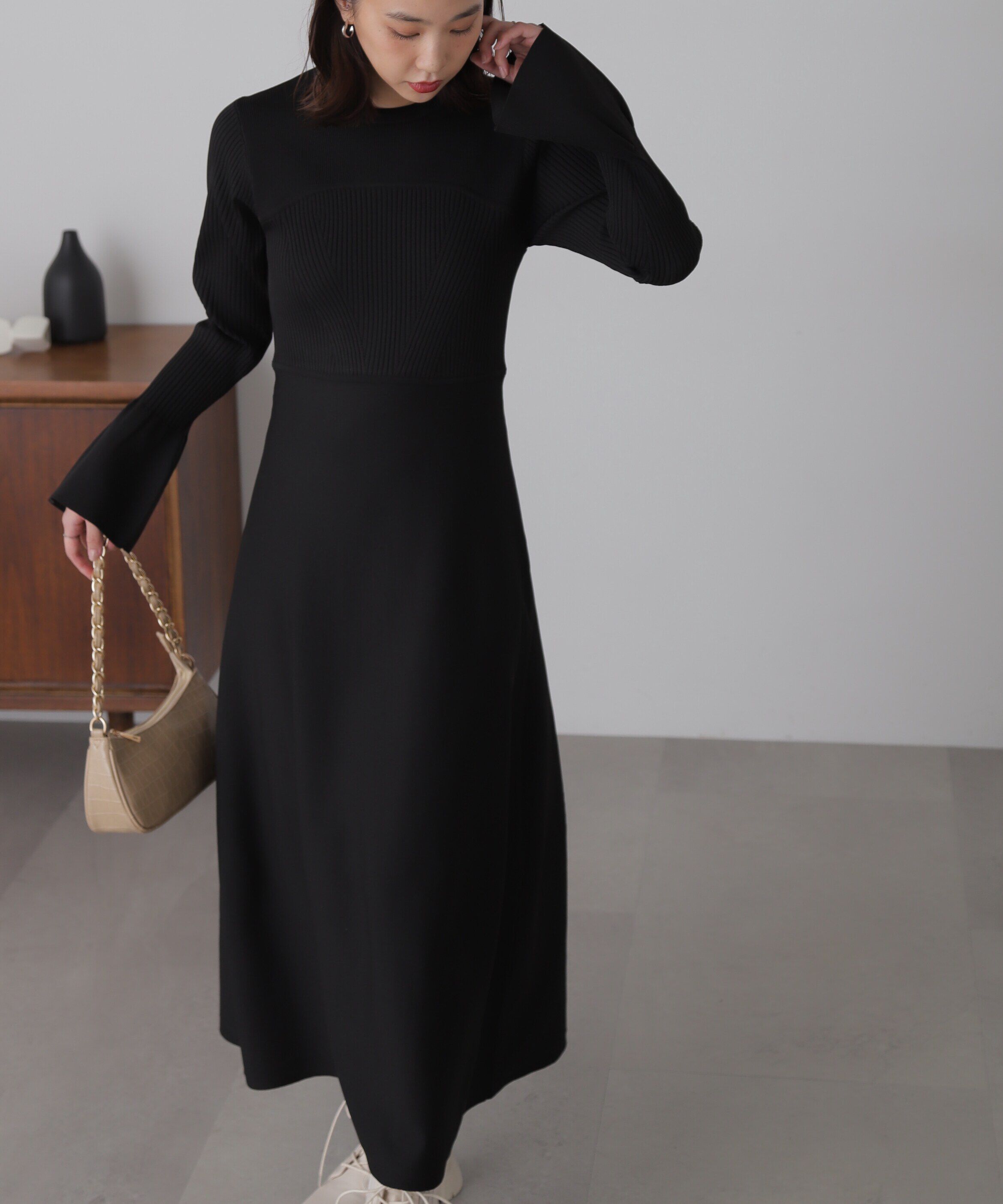  「ベアトップ風フレアワンピース」|ワンピース|