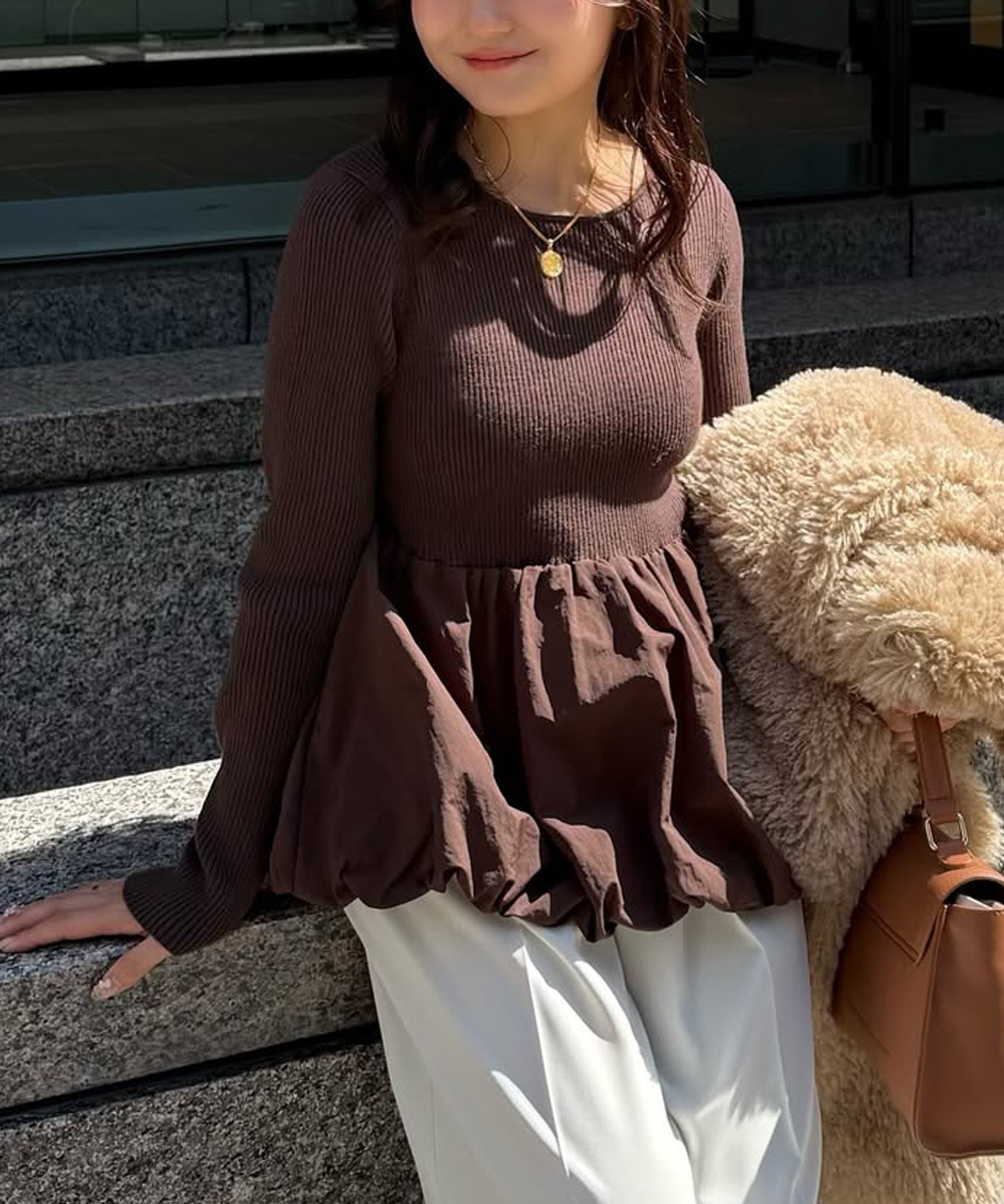  「ペプラムバルーンニット」|ニット・セーター|ブラウン