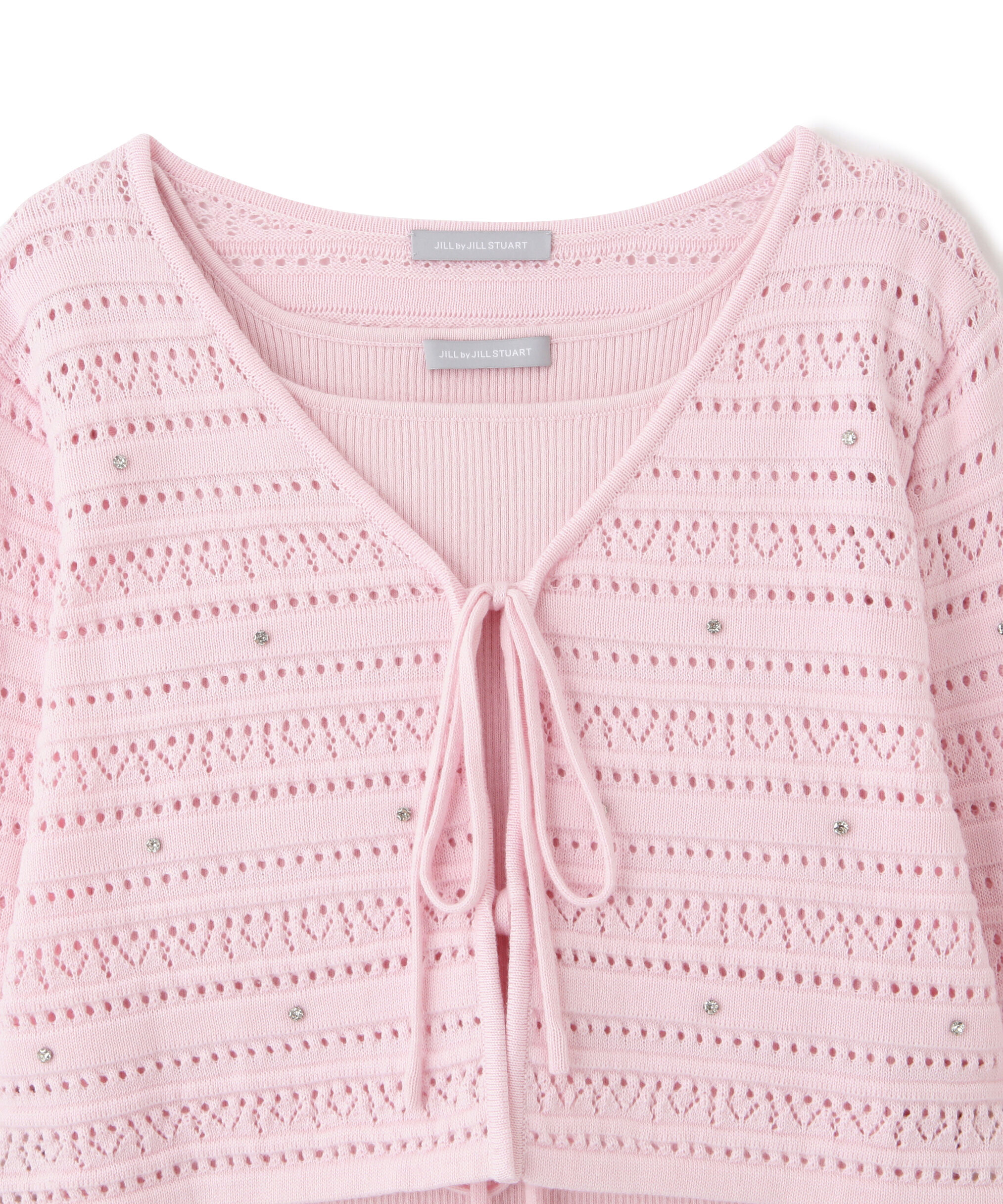  「ビジュー付きカギ編みアンサンブル」|ニット・セーター|