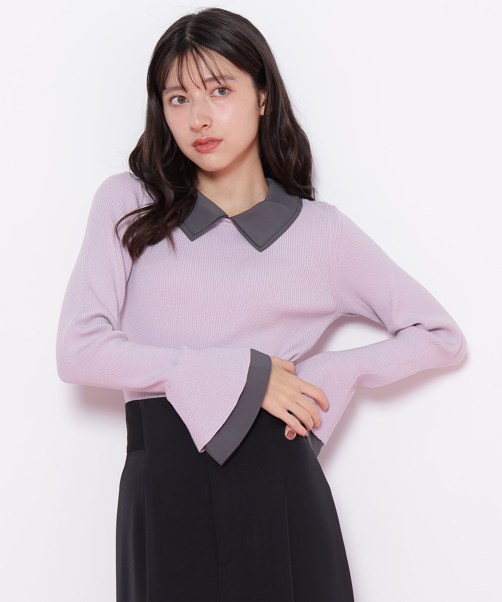  「ダブルカラーリブニット」|ニット・セーター|ラベンダー