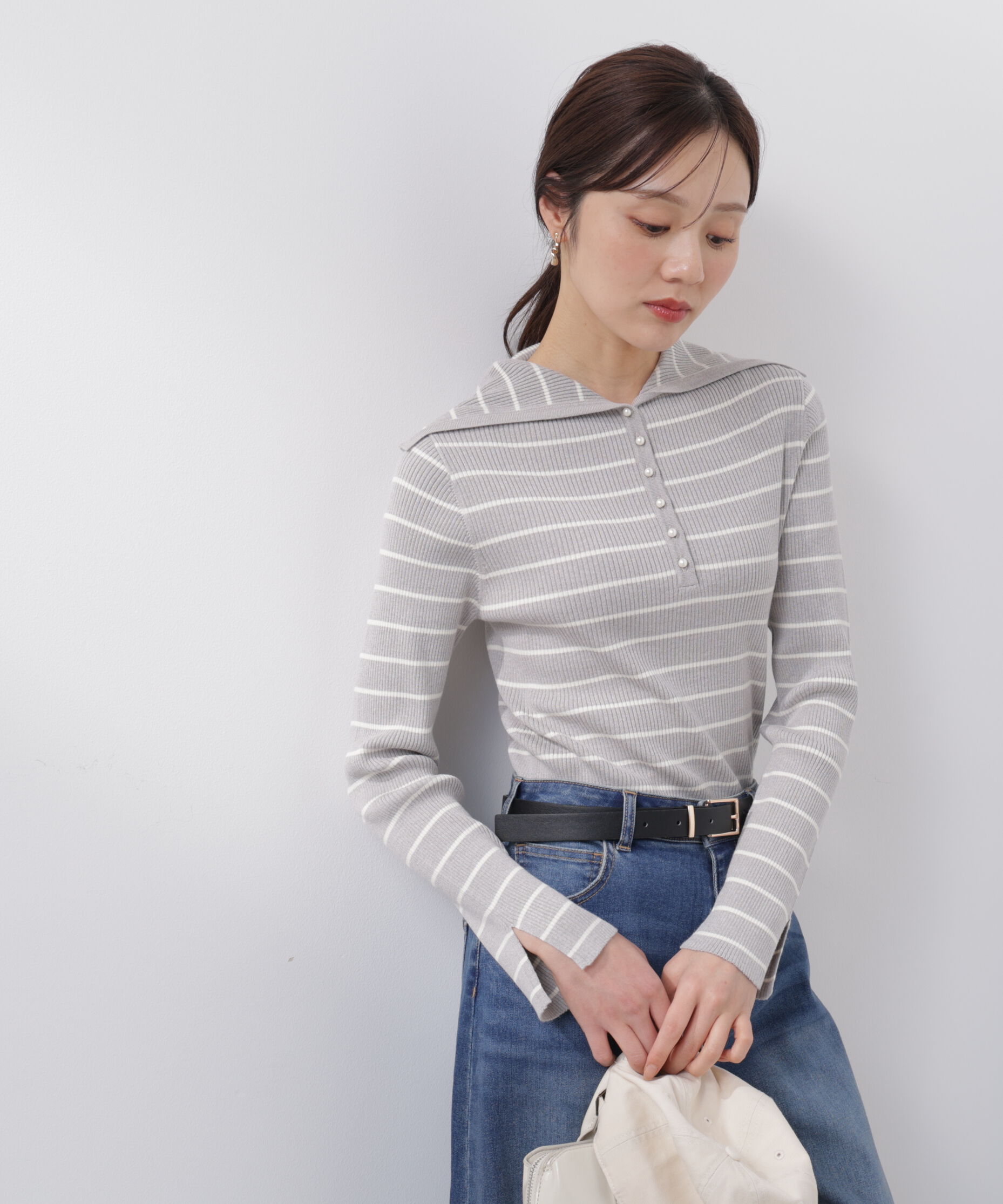 PROPORTION BODY DRESSING「〈a/mie〉ビッグカラーリブニット　　26SS」|カーディガン|