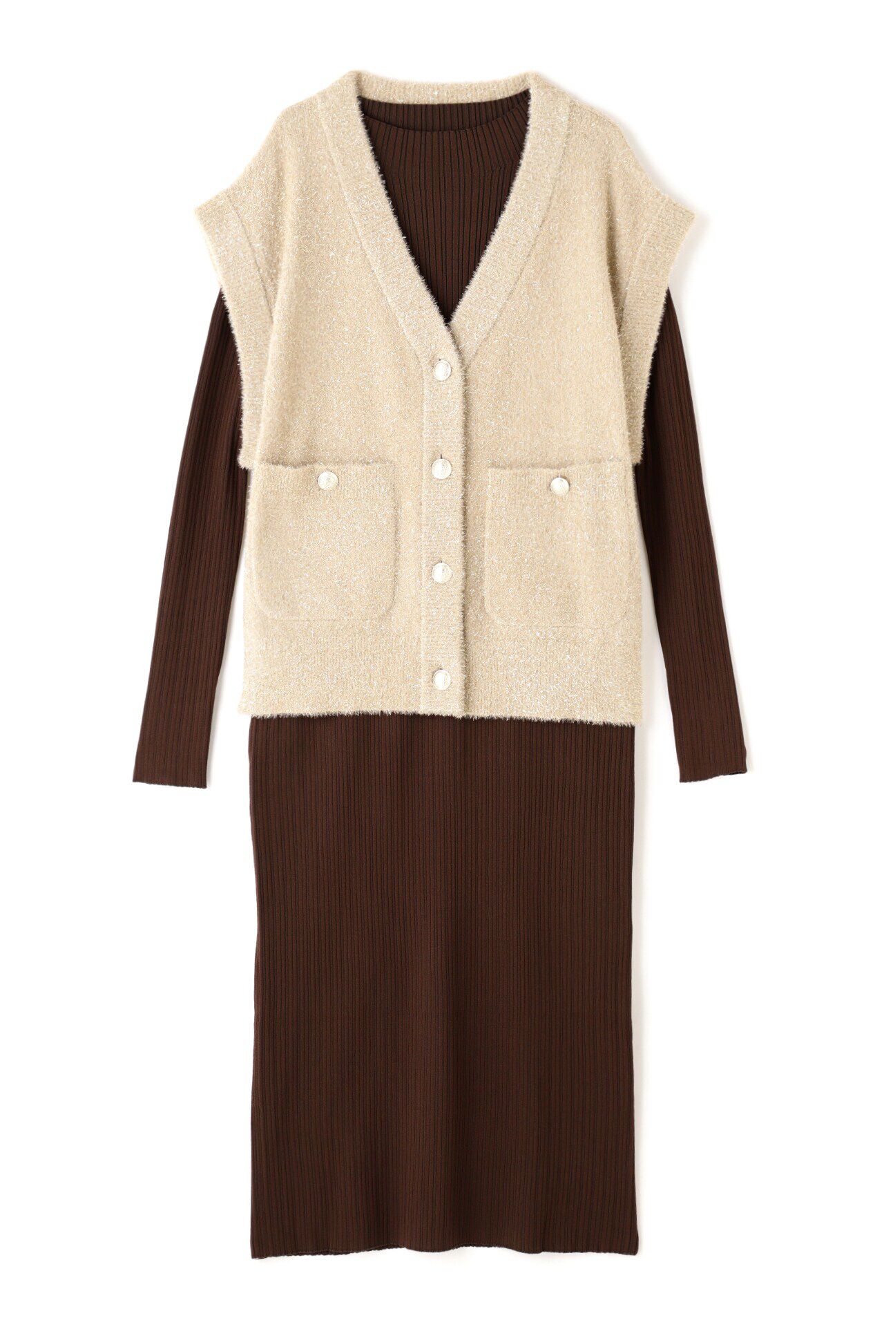  「ラメジレ付きニットワンピース」|ワンピース|