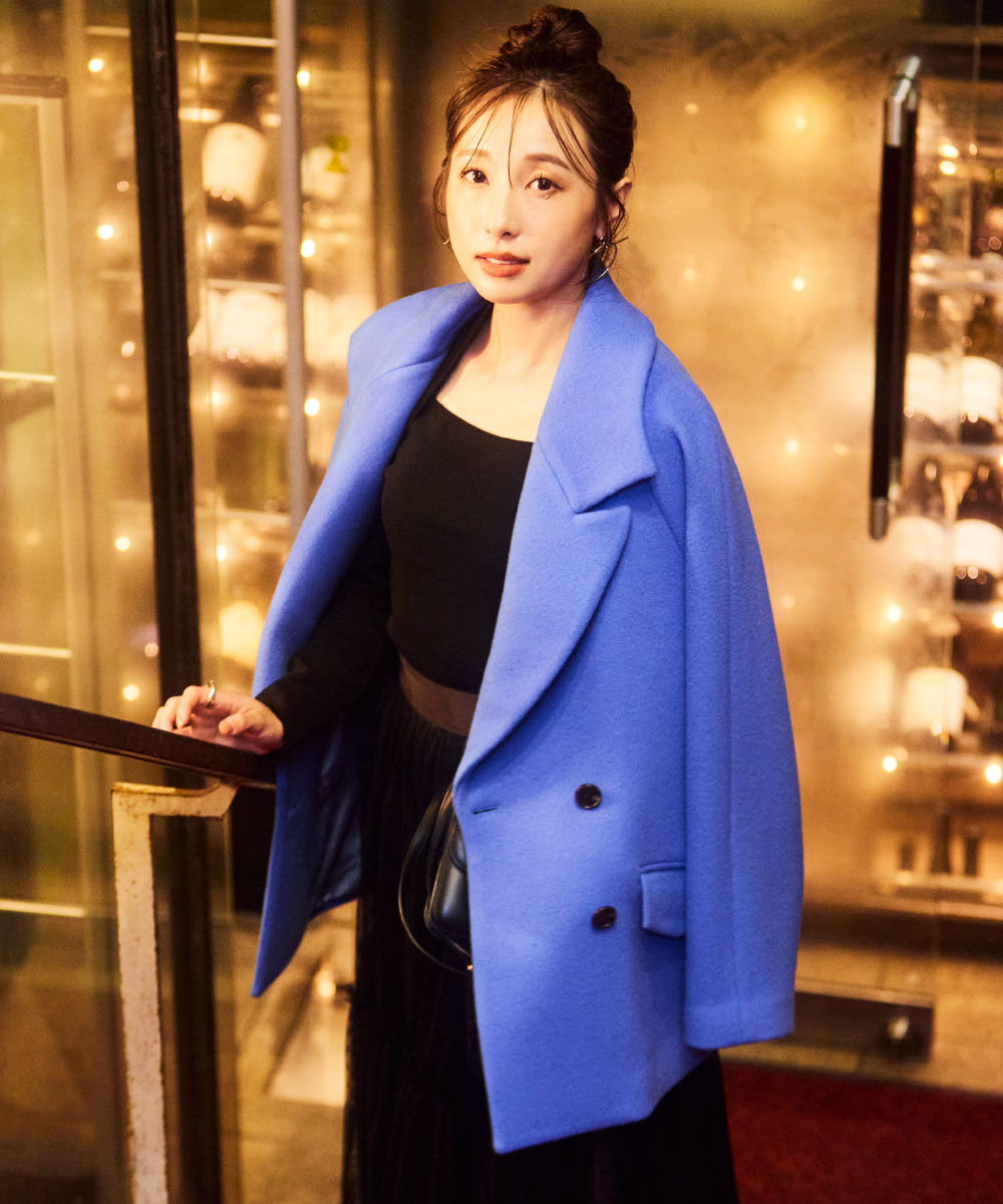  「◆ダブルブレストショートコート」|その他|ブルー