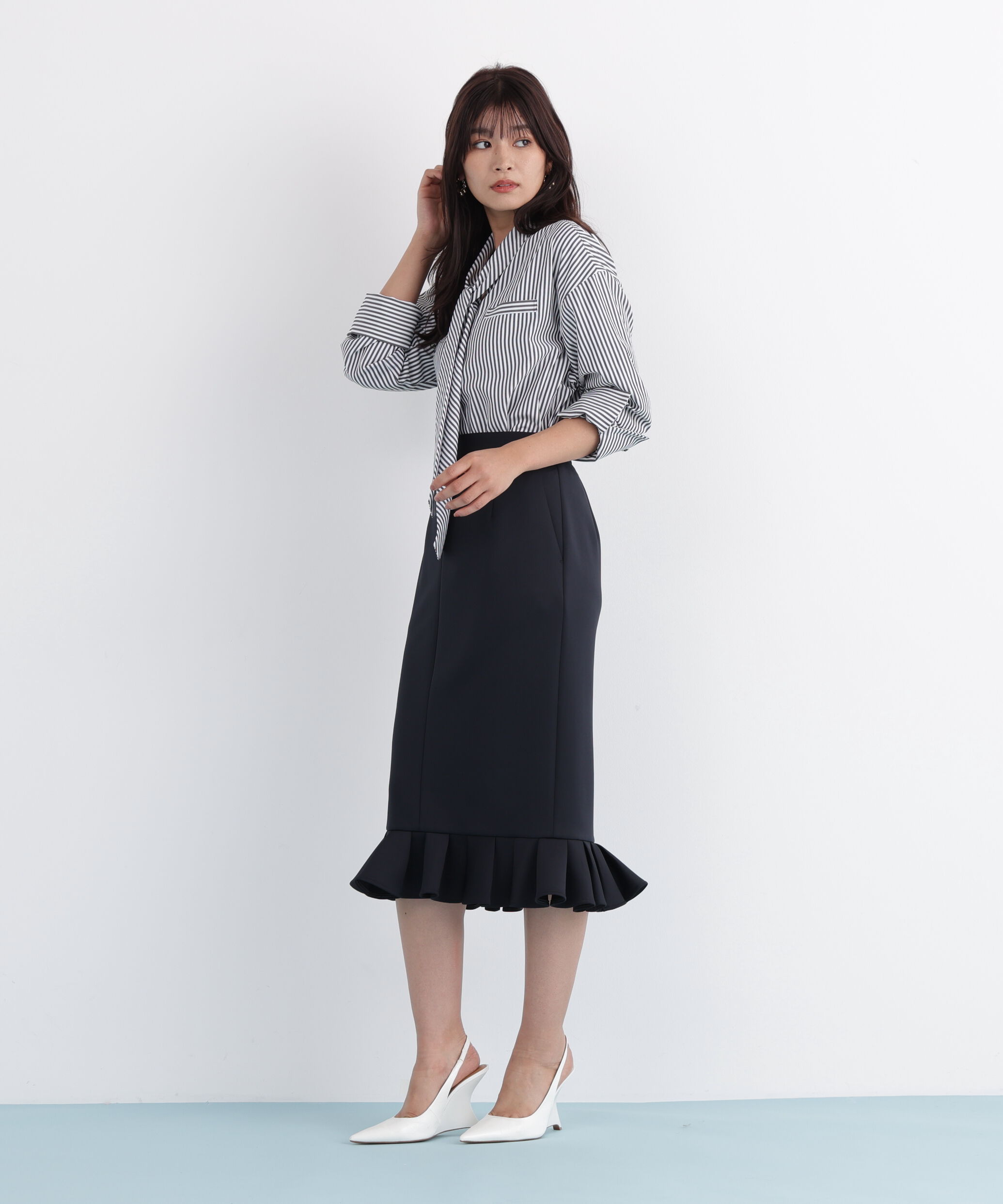  「ストライプタイネックシャツ」|シャツ・ブラウス|