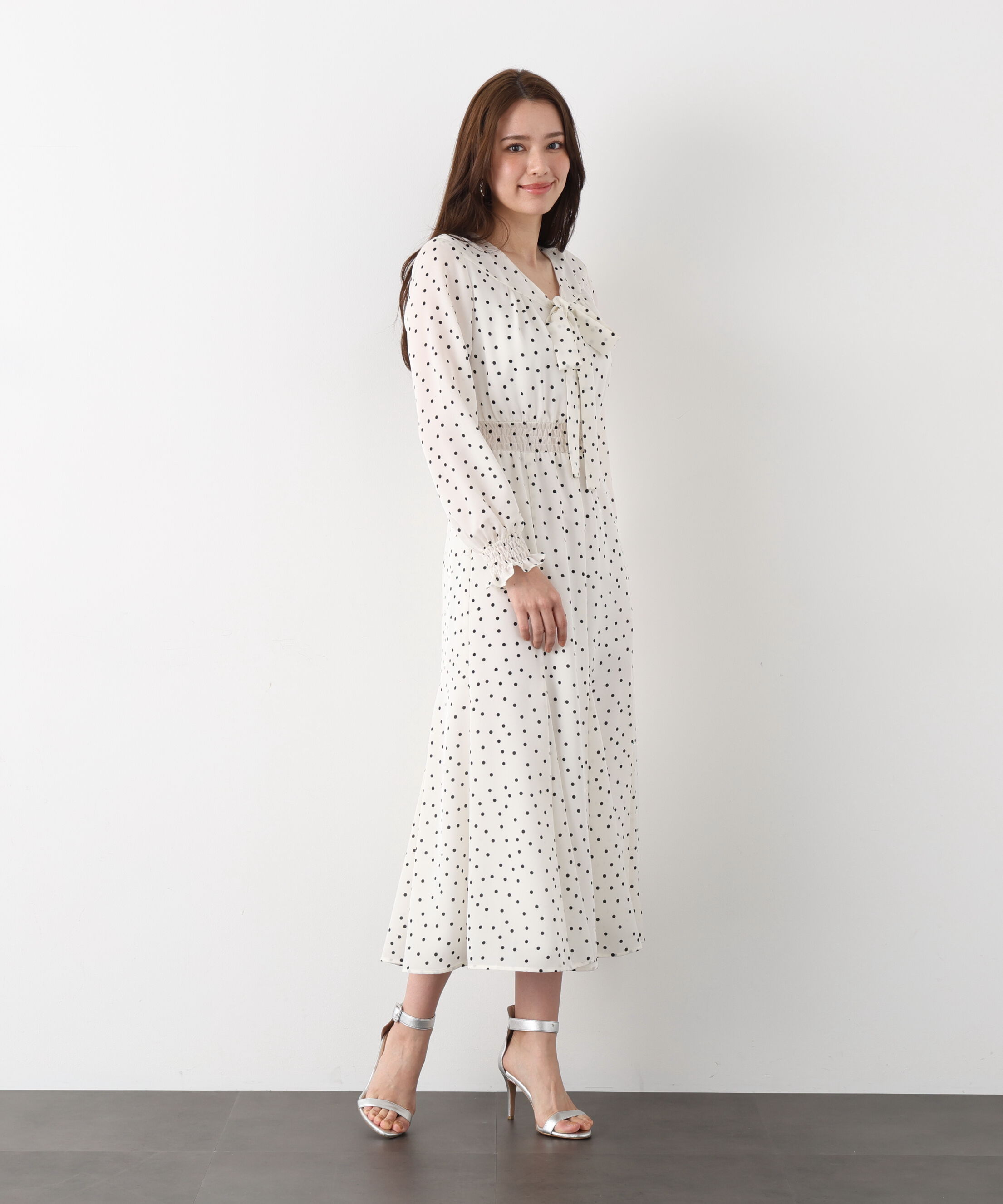  「ドットプリントリボンワンピース」|ワンピース|