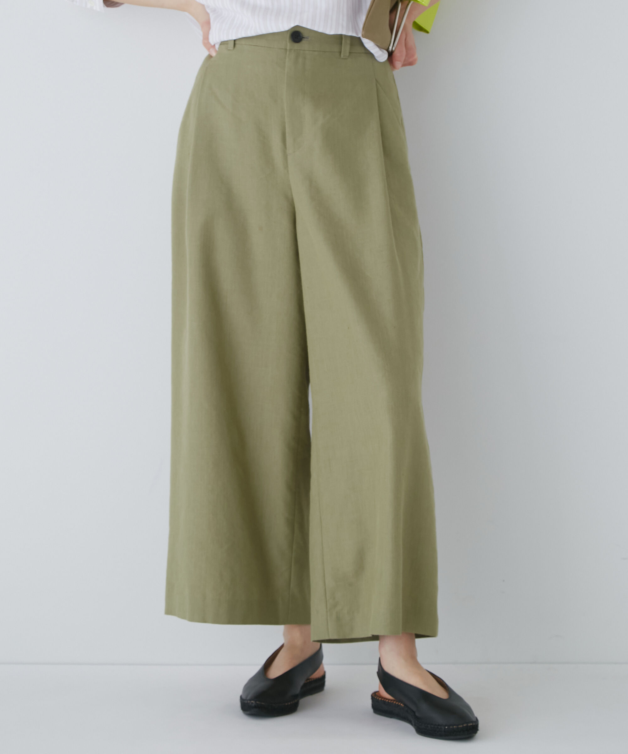  「◆ＰＥレーヨンリネンセミワイドパンツ」|その他|カーキ