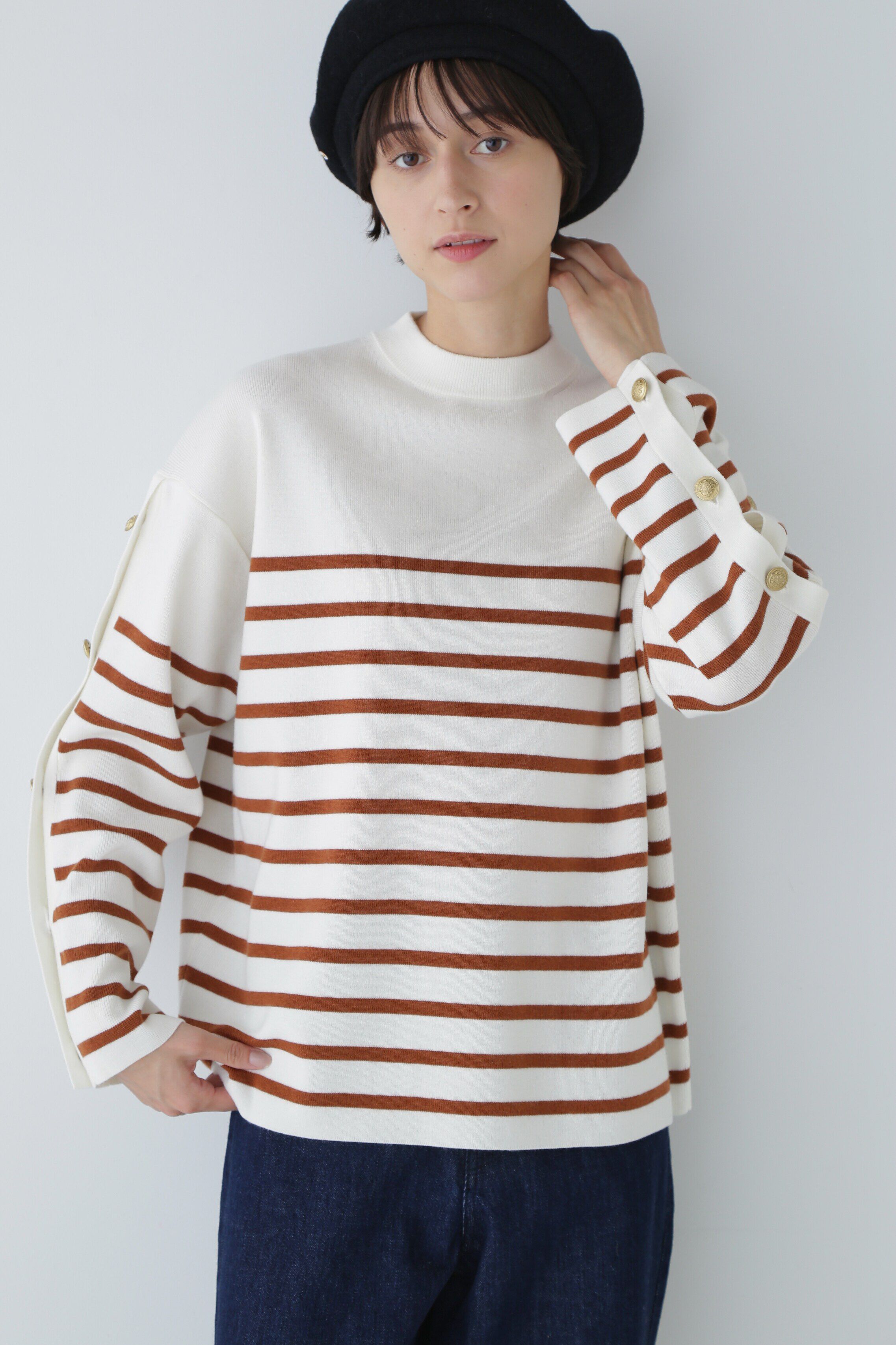  「◆袖ボタン付きボーダーニット」|ニット・セーター|オフ&times;テラコ  3