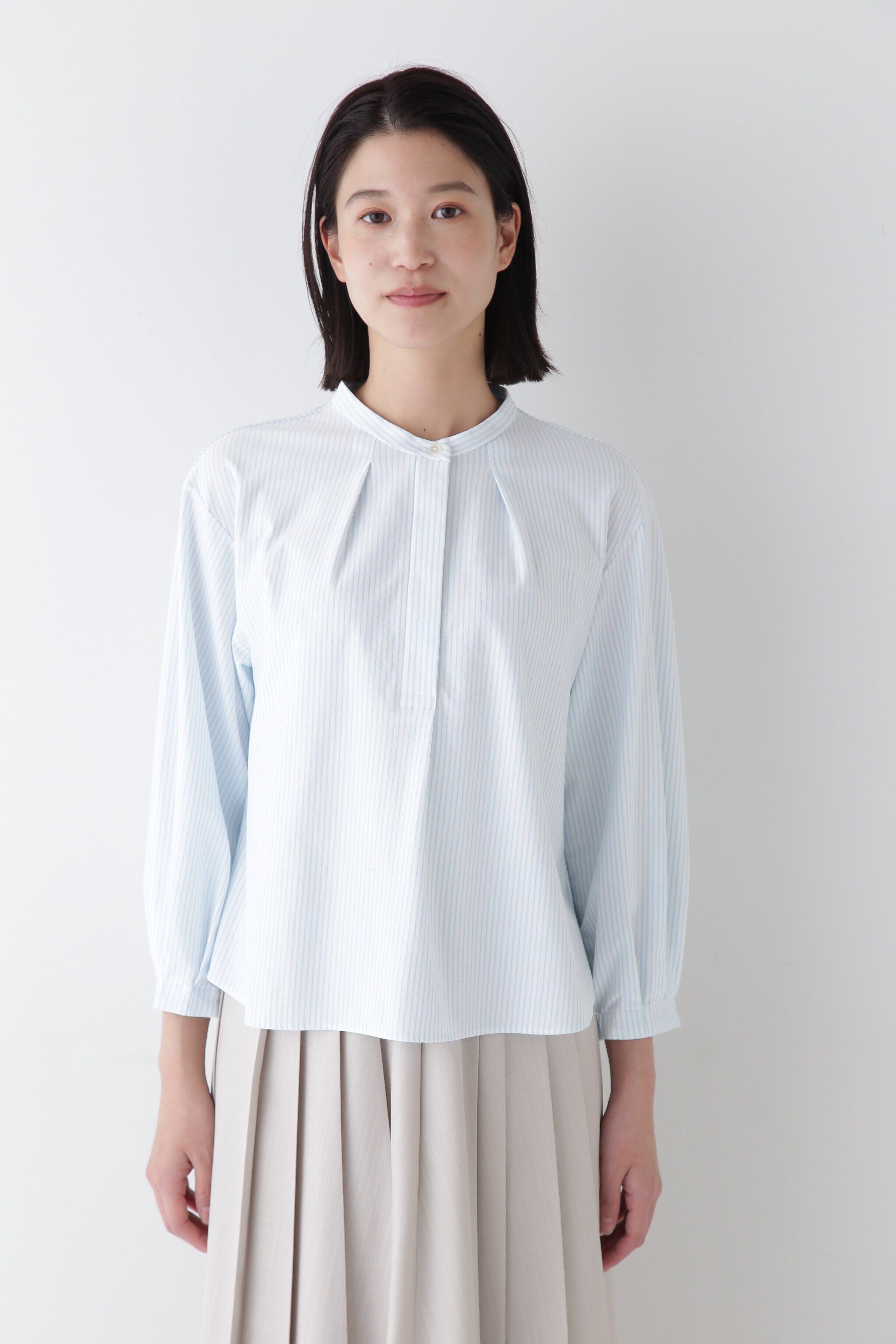  「◆鹿の子ジャージーストライプバンドカラープルオーバー」|Tシャツ・カットソー|