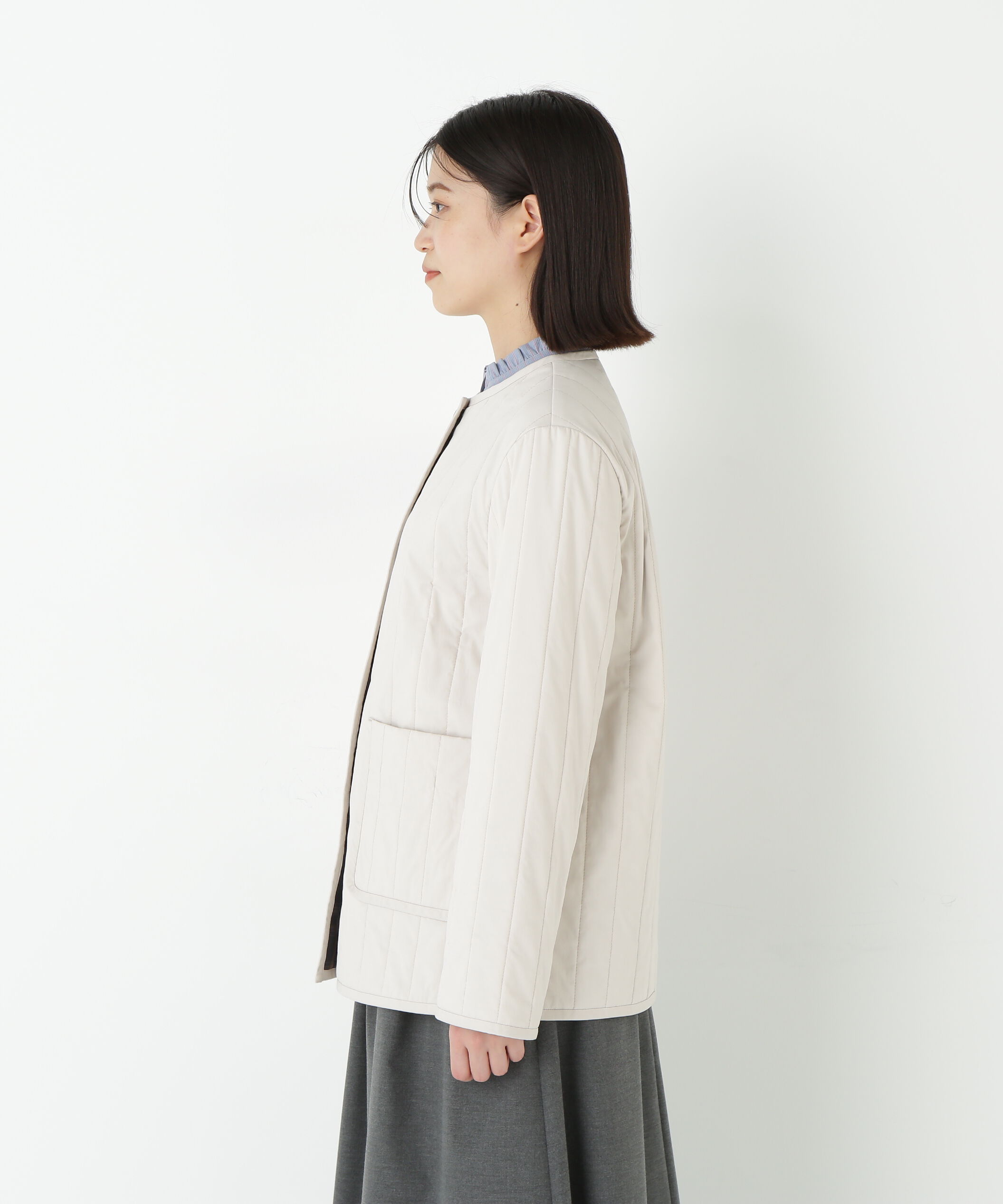  「◆バーティカルキルティングノーカラージャケット」|ブルゾン・スタジャン|