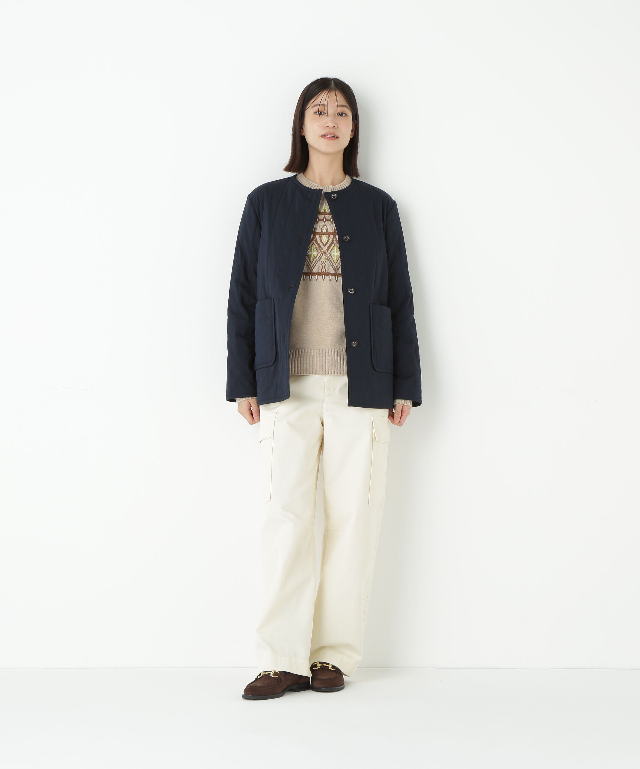  「◆バーティカルキルティングノーカラージャケット」|ブルゾン・スタジャン|