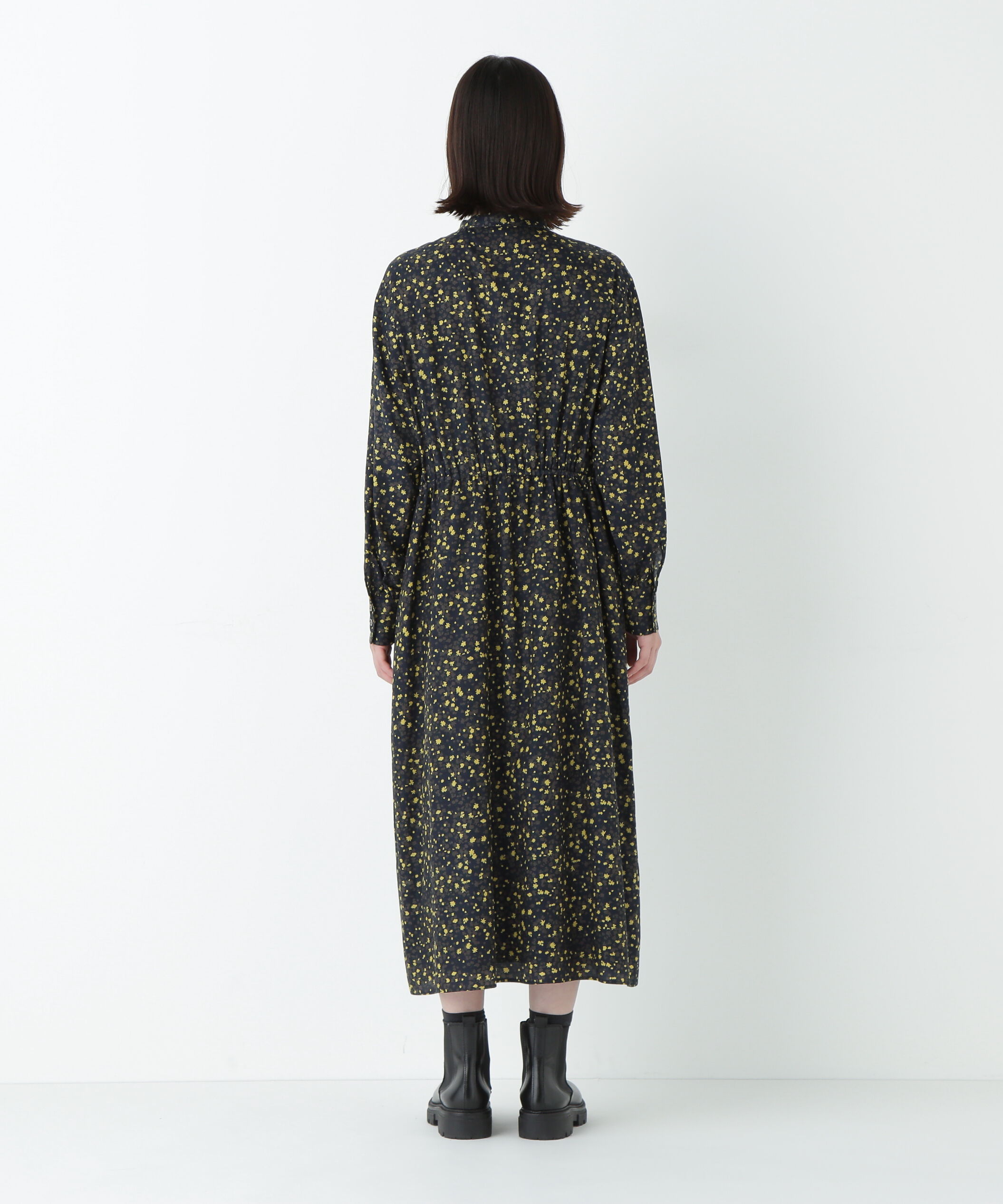  「プチフラワープリントブラウジングバンドカラーワンピース」|ワンピース|