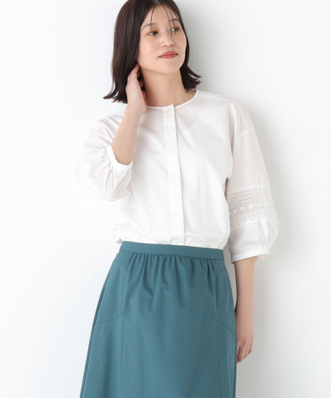  「◆レースドッキングクルーネックブラウス」|シャツ・ブラウス|