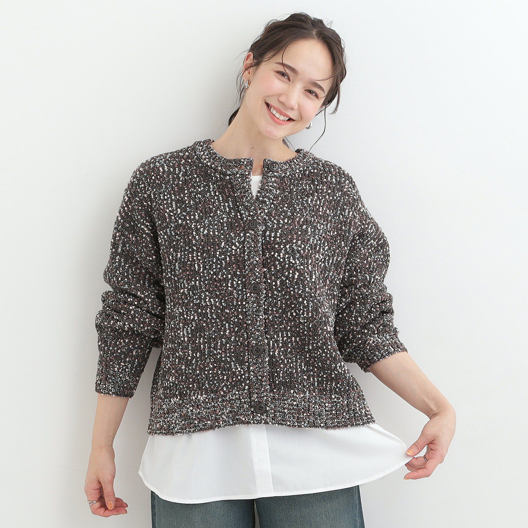 SHOO･LA･RUE「【洗濯機可/前後2WAY】ぽこぽこニットカーディガン」|カーディガン|