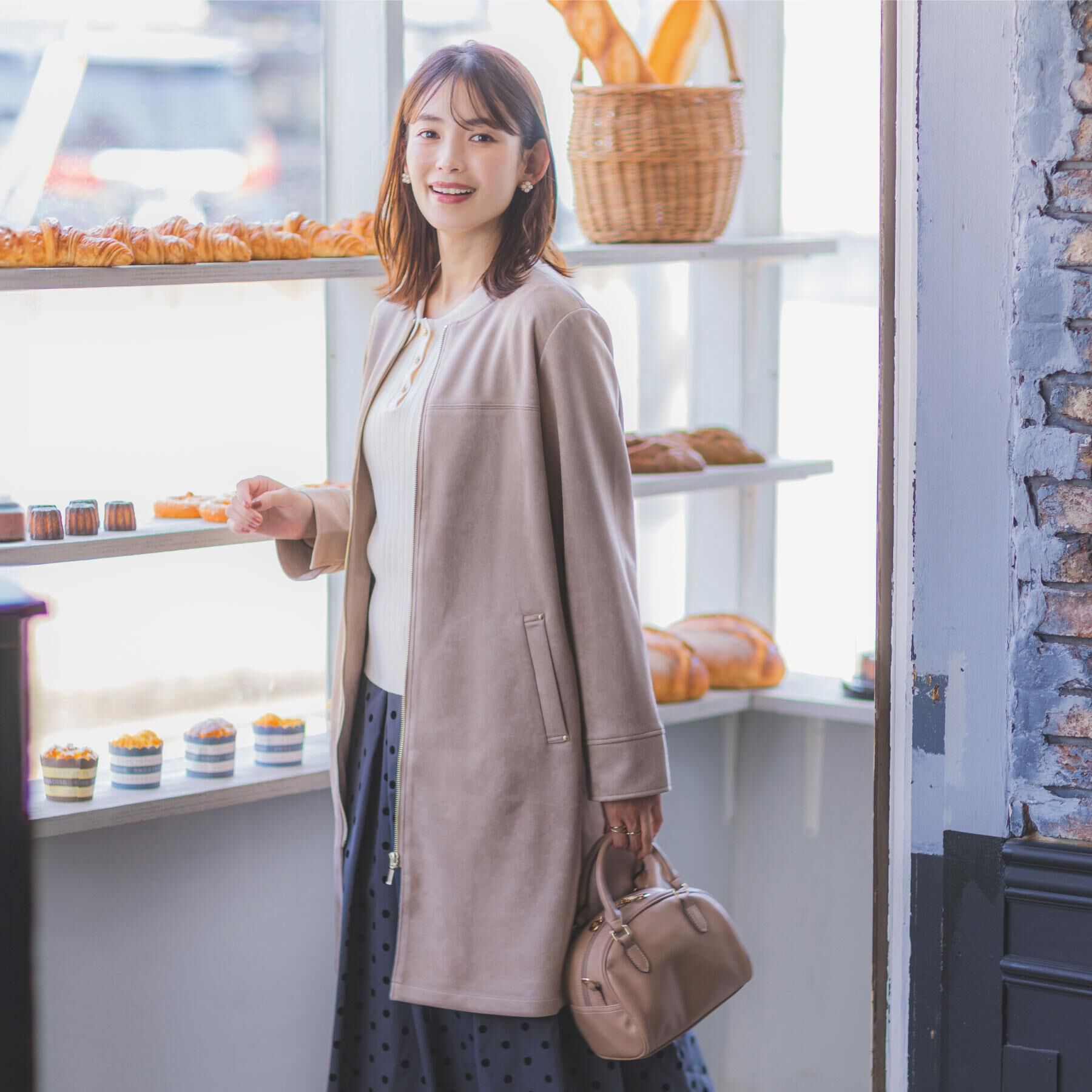 ITS&rsquo;DEMO「カットスエード調コート」|ノーカラーコート|