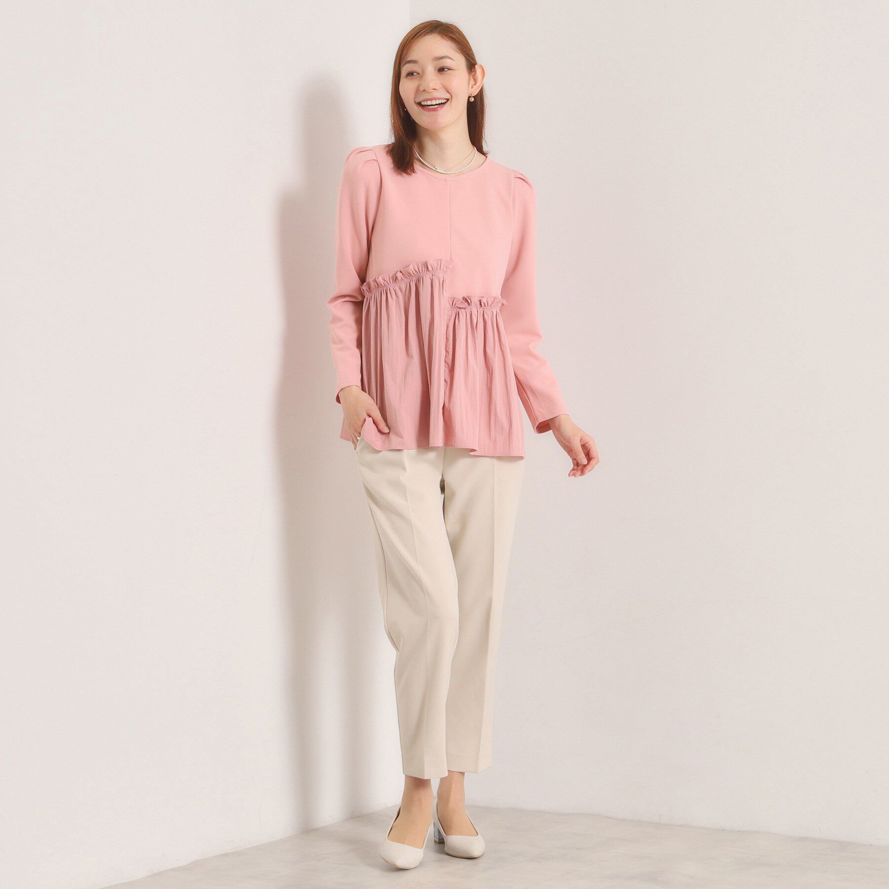 ITS&rsquo;DEMO「【洗濯機OK】異素材ドッキングトップス」|Tシャツ・カットソー|