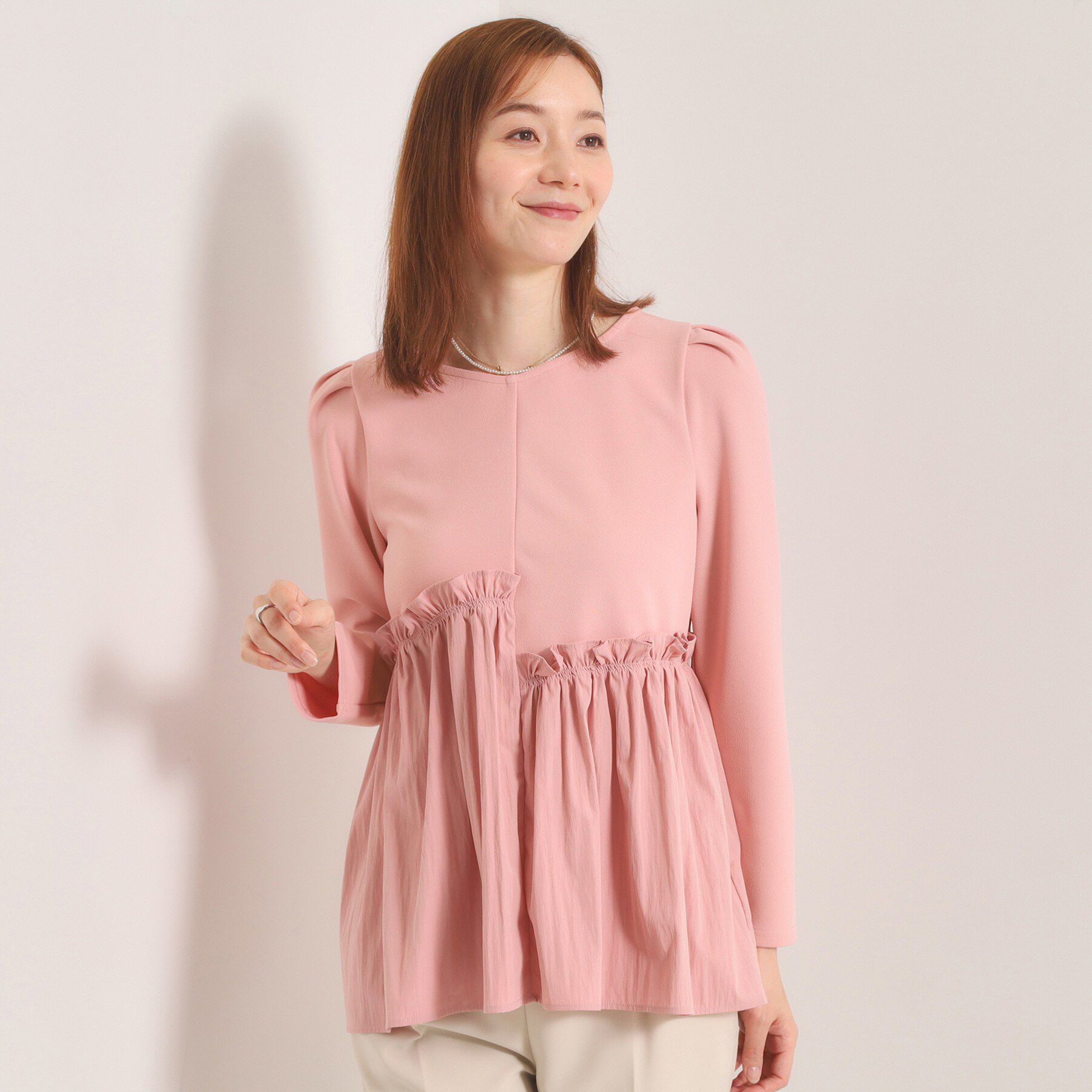 ITS&rsquo;DEMO「【洗濯機OK】異素材ドッキングトップス」|Tシャツ・カットソー|ピンク(071)