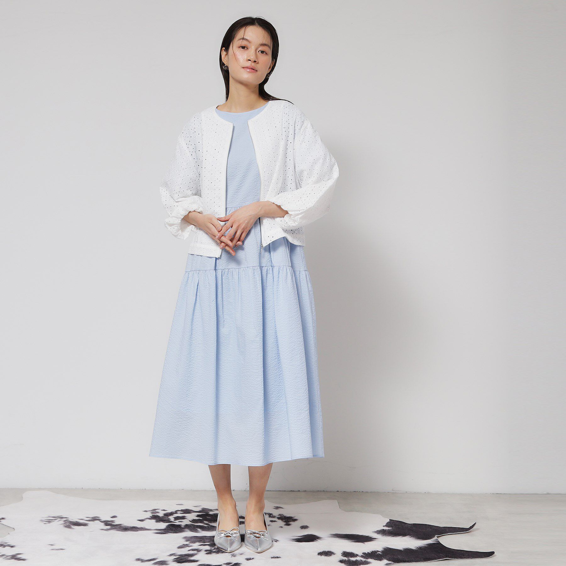 SunaUna「【使えるモノトーン／パフスリーブ】レースブルゾン」|ブルゾン・スタジャン|