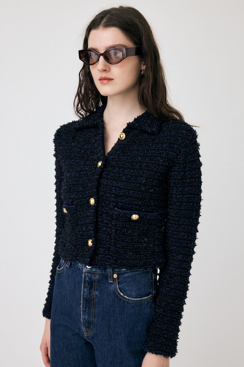 MOUSSY「TWEEDY ニットカーディガン」|ニット・セーター|BLK