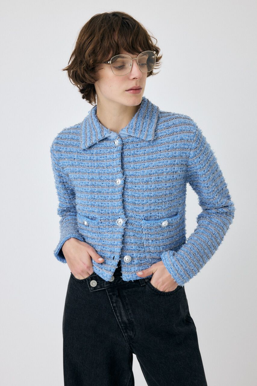 MOUSSY「TWEEDY ニットカーディガン」|ニット・セーター|L/BLU1