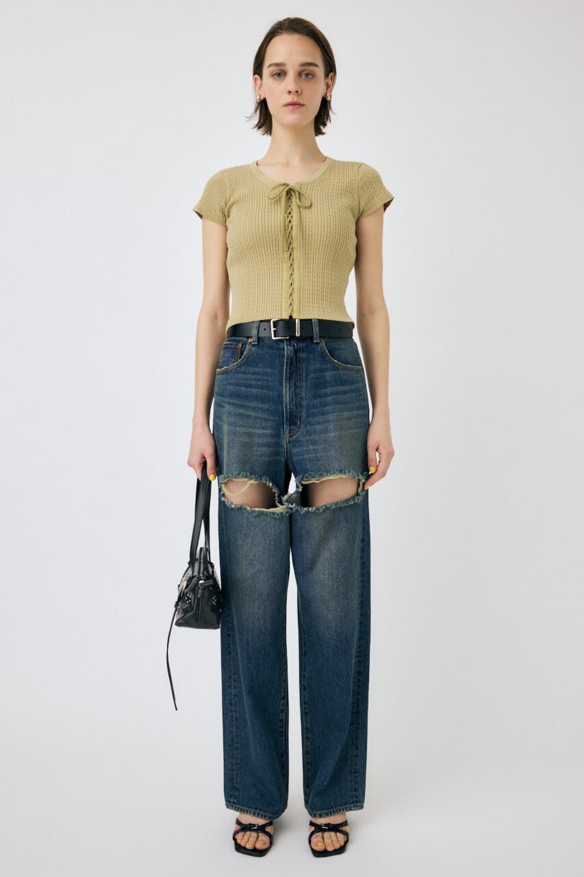 MOUSSY「CUT OUT LOOSE ストレートデニム」|デニム|