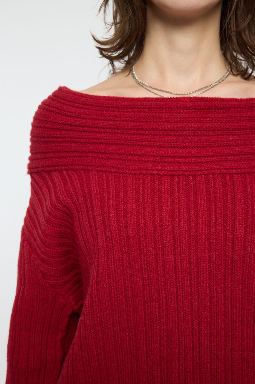 MOUSSY「OVER RIB OFF SHOULDER トップス」|ニット・セーター|